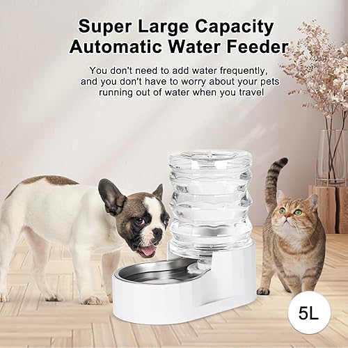 Miniatura 3 de RIZZARI Dispensador de tazón de agua para perros: alimentador de gravedad grande de acero inoxidable de 5 litros - a prueba de fugas - Tazón
