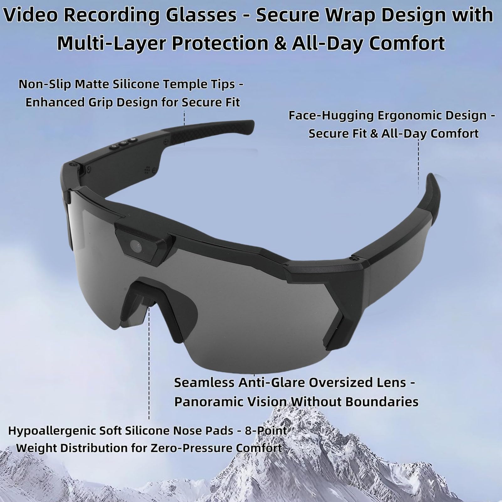 Smart-Kamera-Brille, Videobrille mit HD-1080p-Videoaufzeichnung, 120°-Weitwinkelobjektiv, WLAN, tragbare Sonnenbrille für Outdoor, Indoor, Sport, Radfahren, Wandern, Reiten