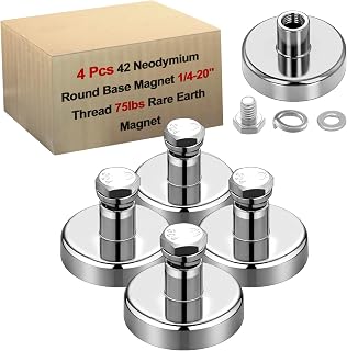 Hicarer 4 Pcs 42 Neodymium Round Base Magnet 1/4-20" Thread 75lbs Rare Earth Magnet for Tractor Mirror Camera Bracket Mount Lights Van Equipment