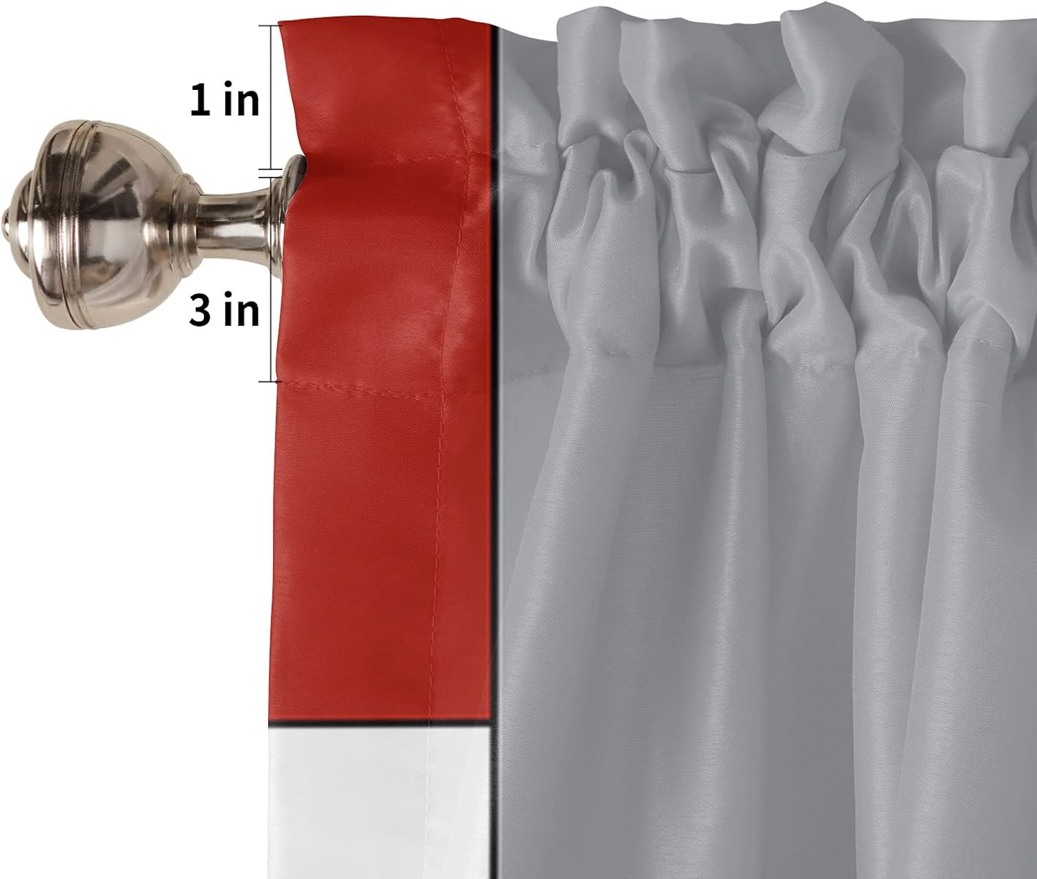 Kitchen Curtains and Valances Set, 3 Pieces Rod Pocket Tier Curtains Abstract Red Black Grey White Color Block Small Window Valance Sets Treatment Drapes Splicing Geometric Plaid