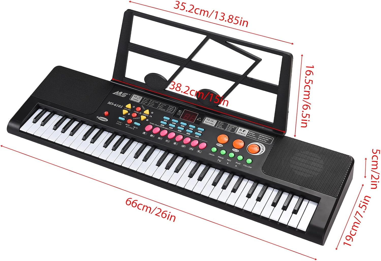 HUIOP 61 Key Electronic Keyboard Piano Dual Speaker 16 Tones 10 Rhythms 6 Demo Musical Instrument with Microphone and Music Score Stand Portable Music Piano Keyboard for Beginners Keyboards Piano