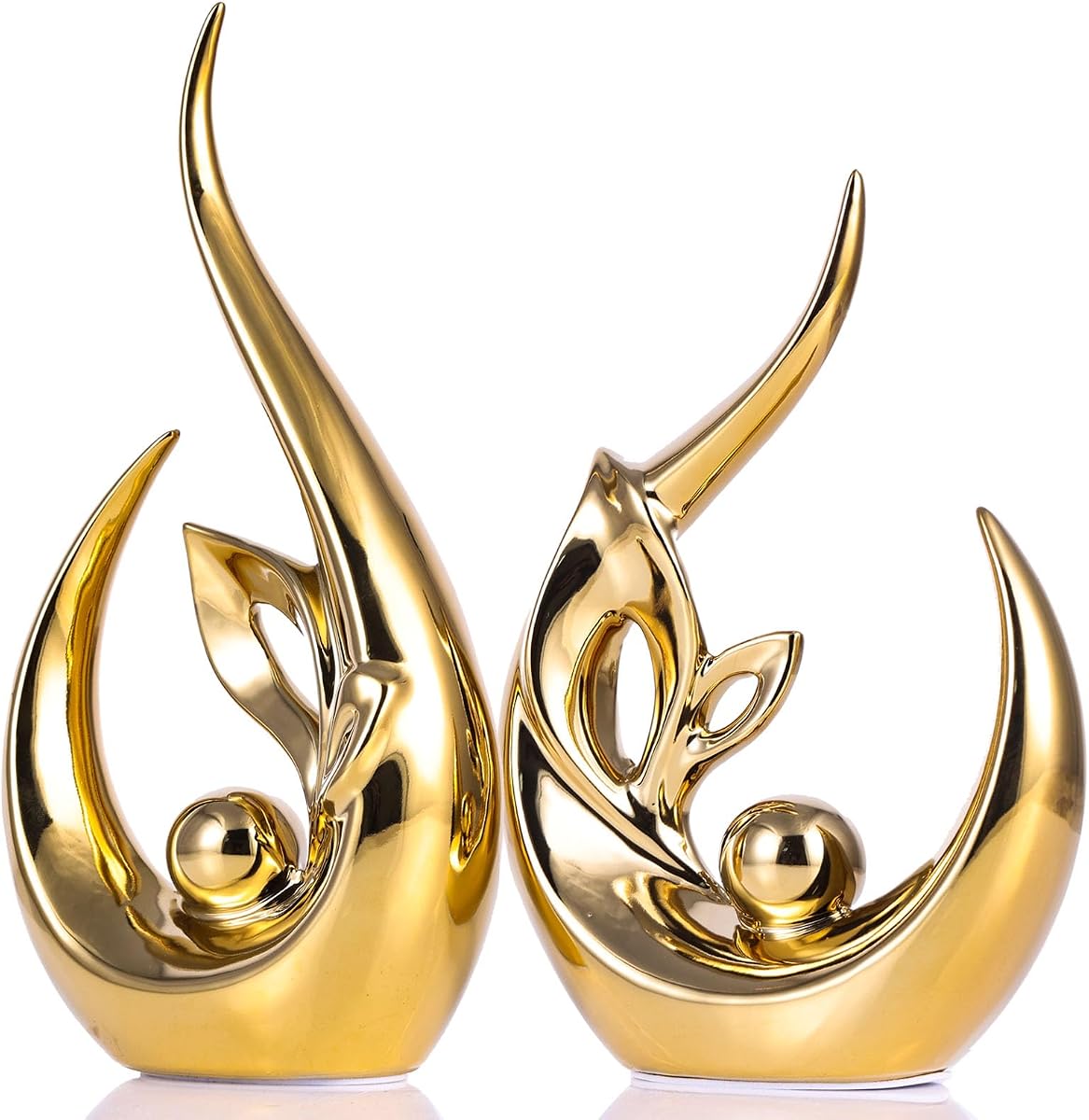 XMGZQ Glossy Gold Ceramic Statues for Home Décor Accents,Abstract Art Mid Century Modern Decor,Elegante Centerpiece Table Decorations,Gold Sculpture for Entryway,Shelf,Tv Stand,Mantel,Coffee Table