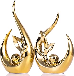 XMGZQ Gold Keramik Statue Satz von 2,Moderne Abstrakte Skulptur Design,24 cm Porzellan Figuren Haus Deko,Tischdekoration für Wohnzimmer,Schlafzimmer,Esszimmer,Büro,Kunststatue