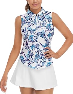 Women's Sleeveless Golf Top Floral Athletic Golf Wear Moisture Wicking Sleeveless Polo Quick Dry