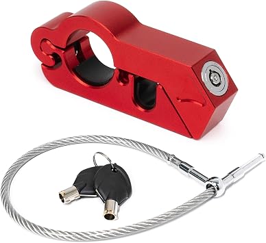 2 in 1 Motorcycle Lock with 2 Keys,Handlebar & Helmet Lock Combo for Scooters, ATVs, Electric Bikes, Red
