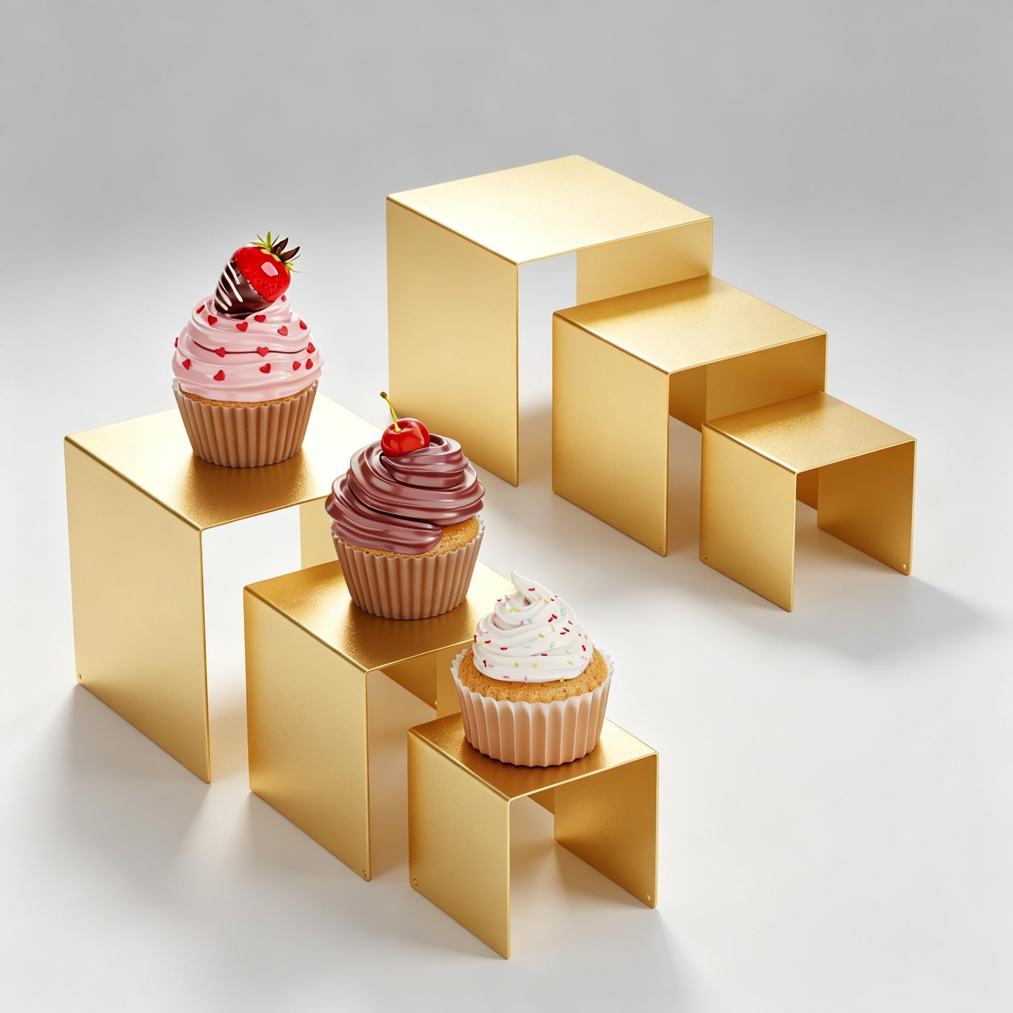 Estante rectangular de metal dorado con acabado mate sofisticado para joyería y colecciones