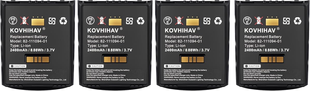 4 Pack 82-107172-01 Scanner Battery Compatible with MC55 MC67 MC55A MC55A0 MC659B MC5574 MC5590 MC55A0-HC MC56 MC65 MC659 U60493 BTRY-MC55 7.4V 2500mAh