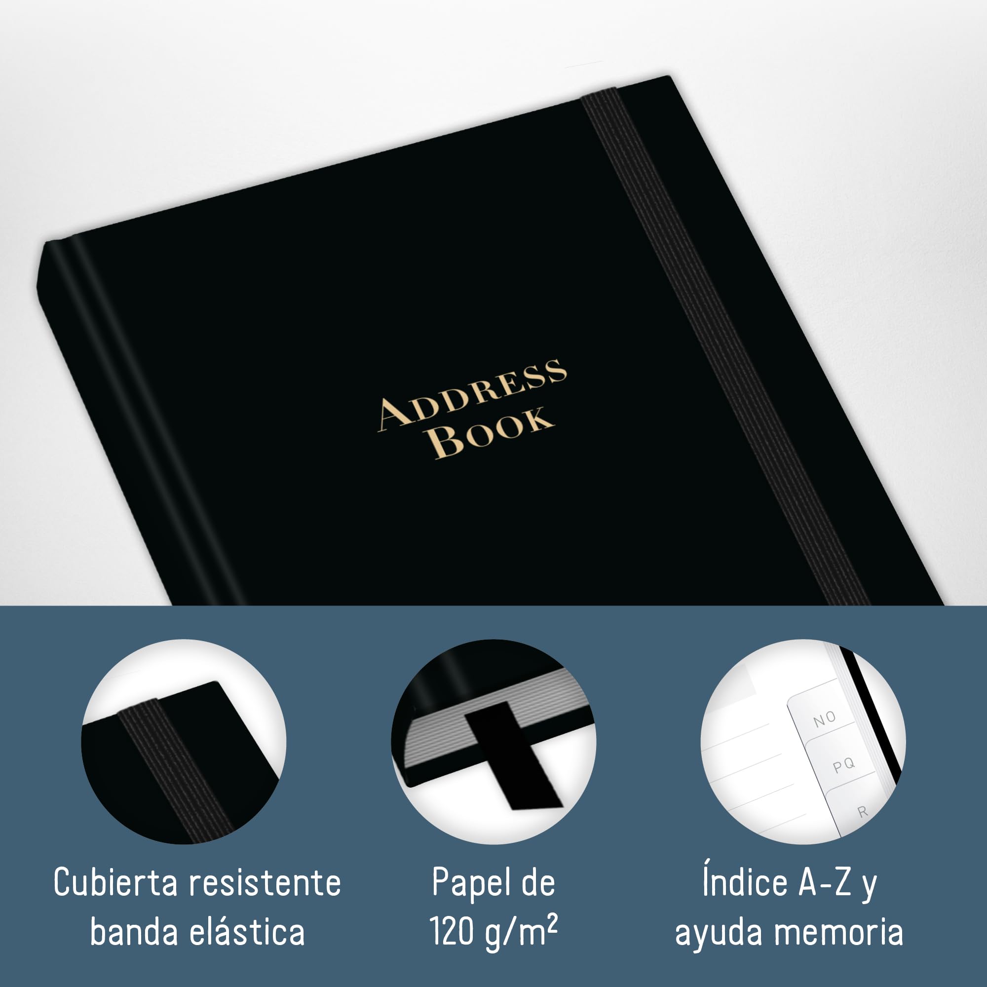 paper&you® libreta de direcciones A6+ con índice A-Z y papel premium de 120 g/m² "Edición negra" para contactos, cumpleaños y contraseñas - sostenible & respetuosa con el clima