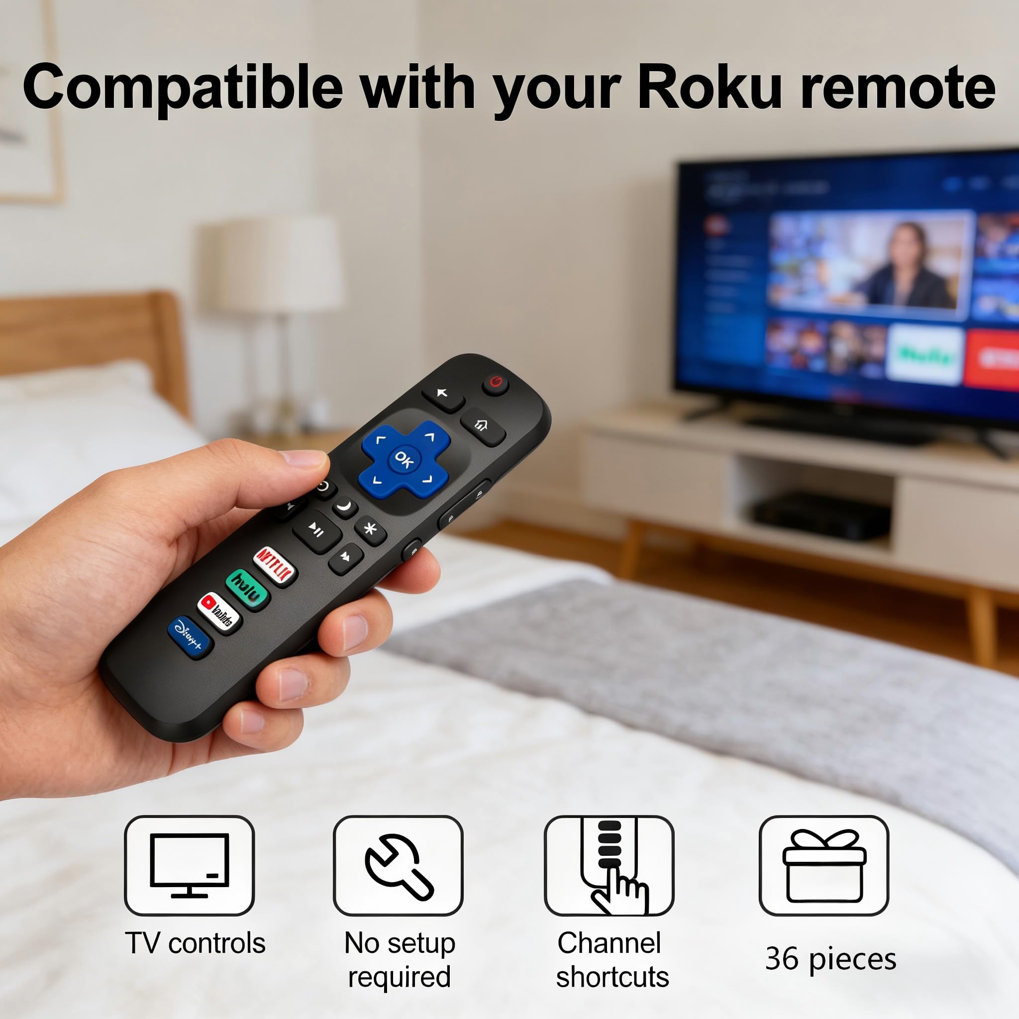 Confezione da 36 pezzi: ricambio universale per telecomando TV Roku, compatibile con TV TCL/Hisense/Onn/Sharp/Philips (non per Roku Stick/Box)