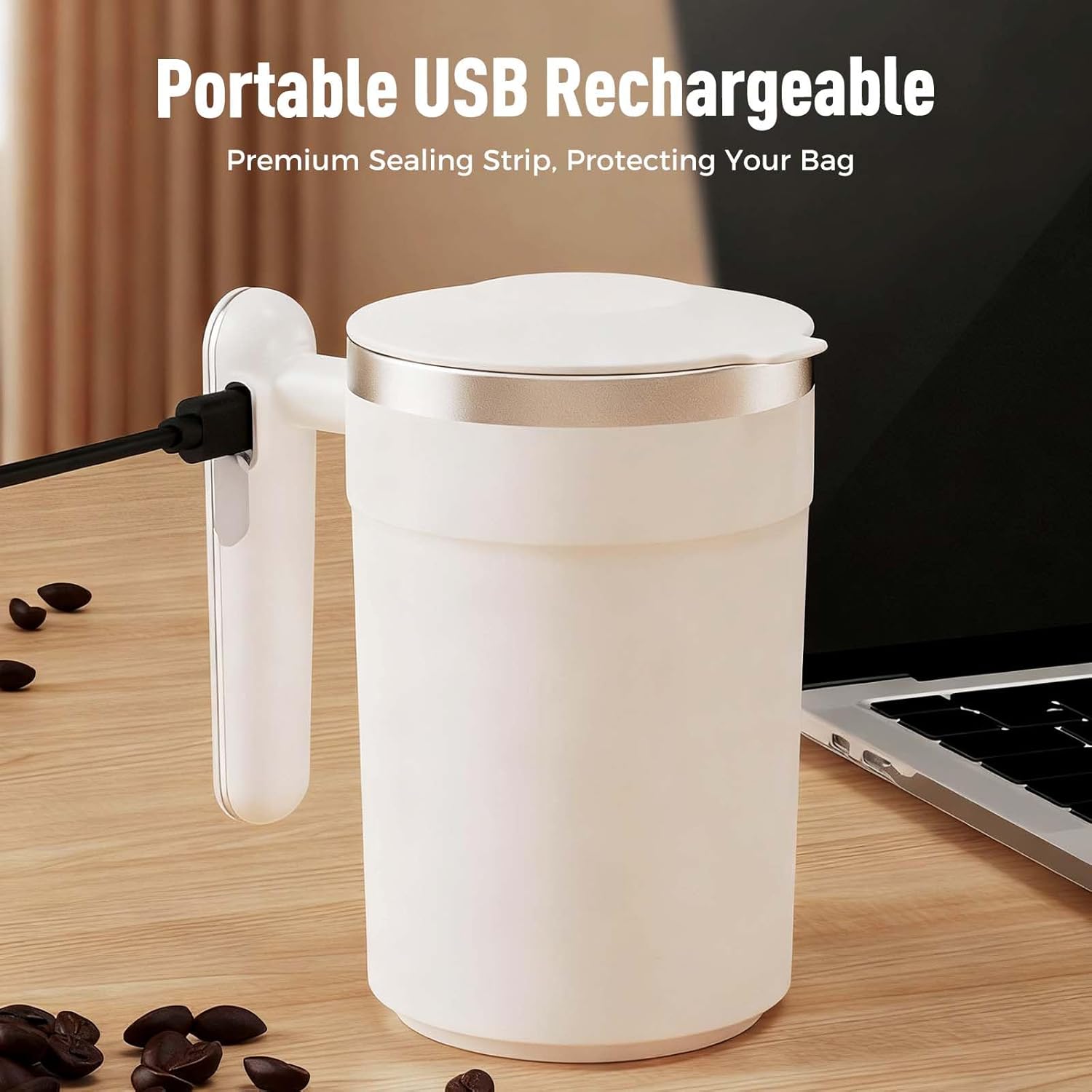 Automatic Magnetic Stirring Coffee Mug, 2026 Upgraded Self Stirring Coffee Mug, Rechargeable Automatic Stirring Coffee Mugs, Self Stirring Mug with Lid, Portable Electric High Speed Mixing Cup (White)