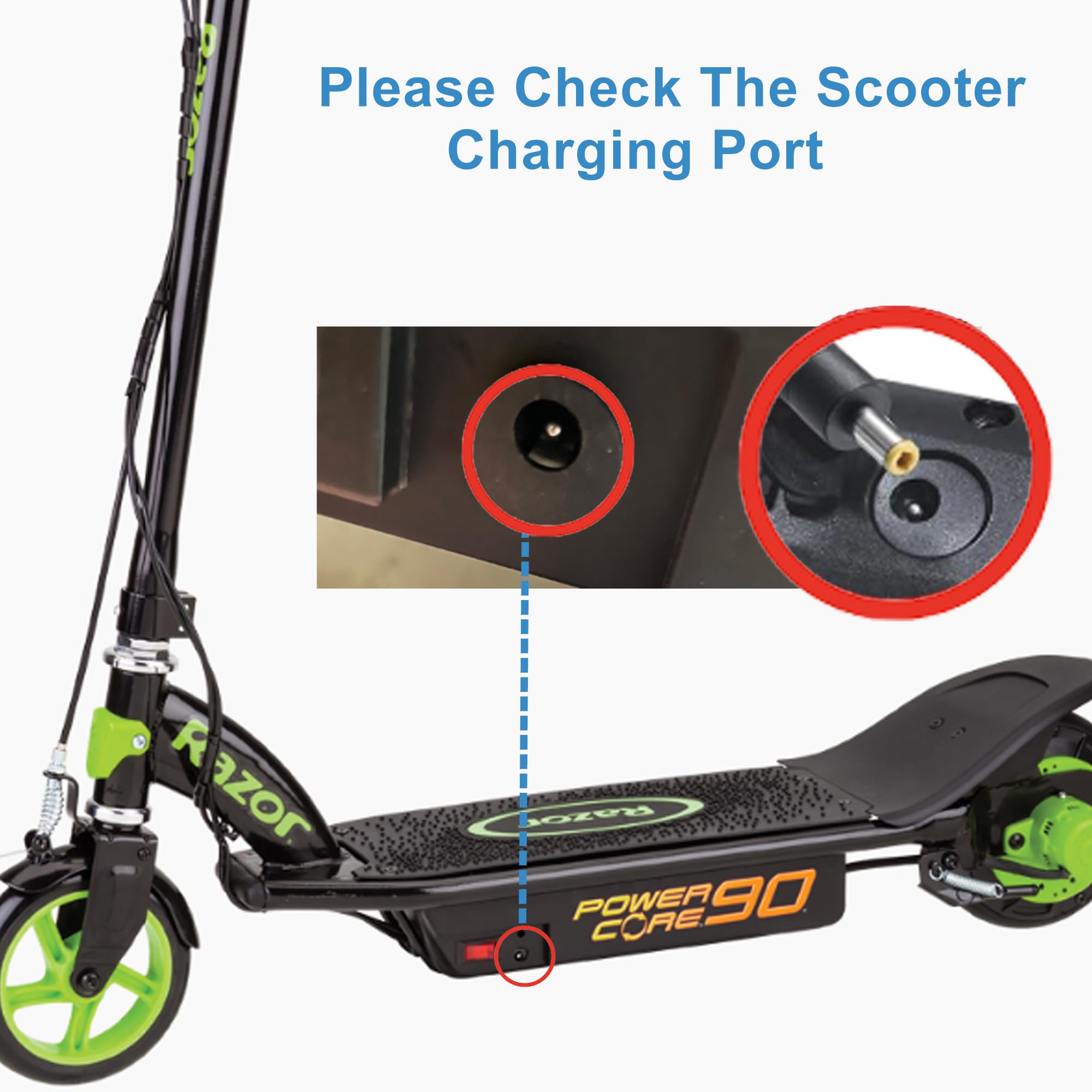 Cargador de repuesto de 12 V para Razor Power Core 90 Fuente de alimentación eléctrica para scooter Razor E90 E95 95, ePunk, XLR8R, máquina de gritos eléctrica, cable de alimentación de juguetes para 8