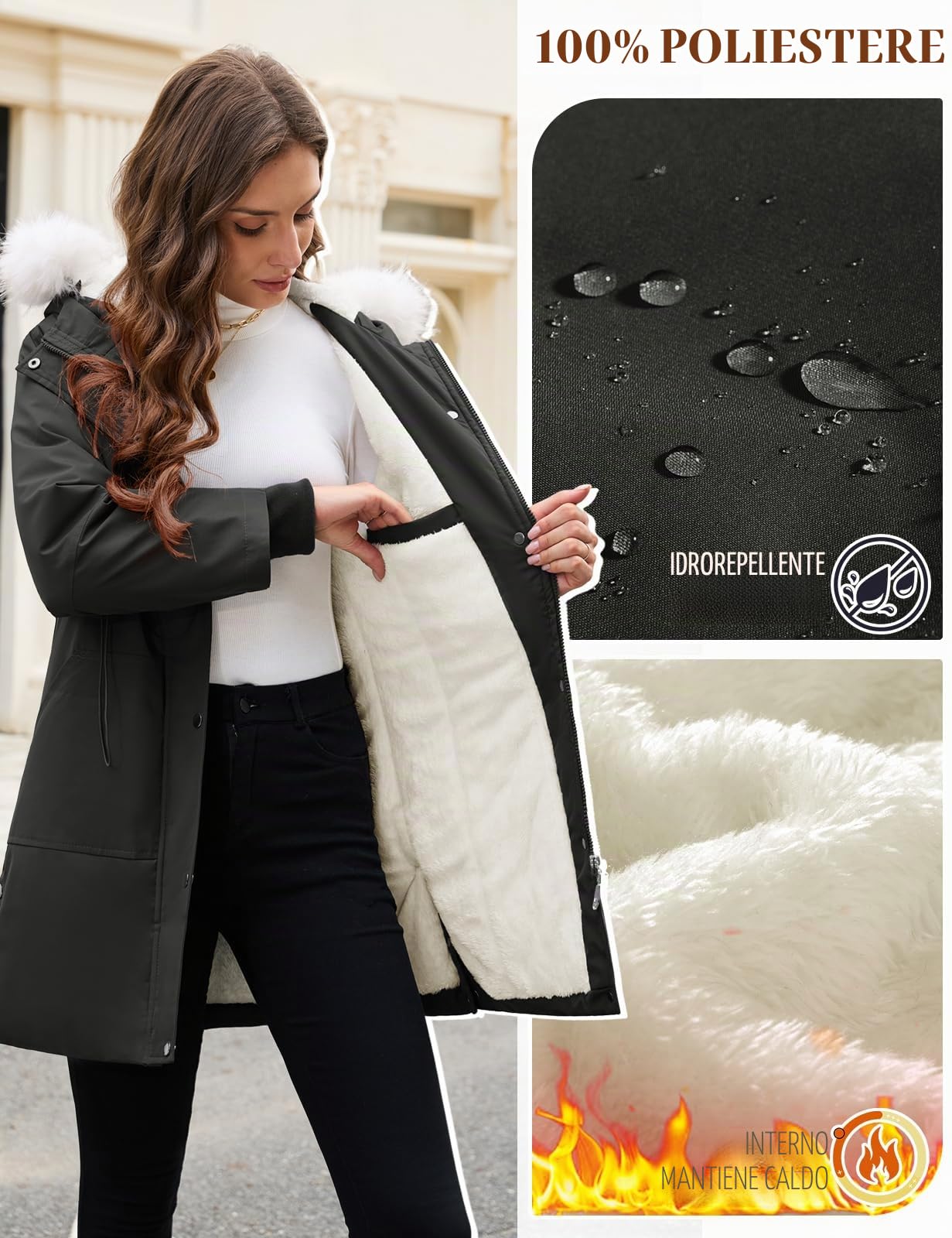UMIPUBO Cappotti Donna Invernale Giacca Caldo Giubbotto Cappotto Parka con Cappuccio Antivento in pile Imbottita Lungo Giubbino Outdoor