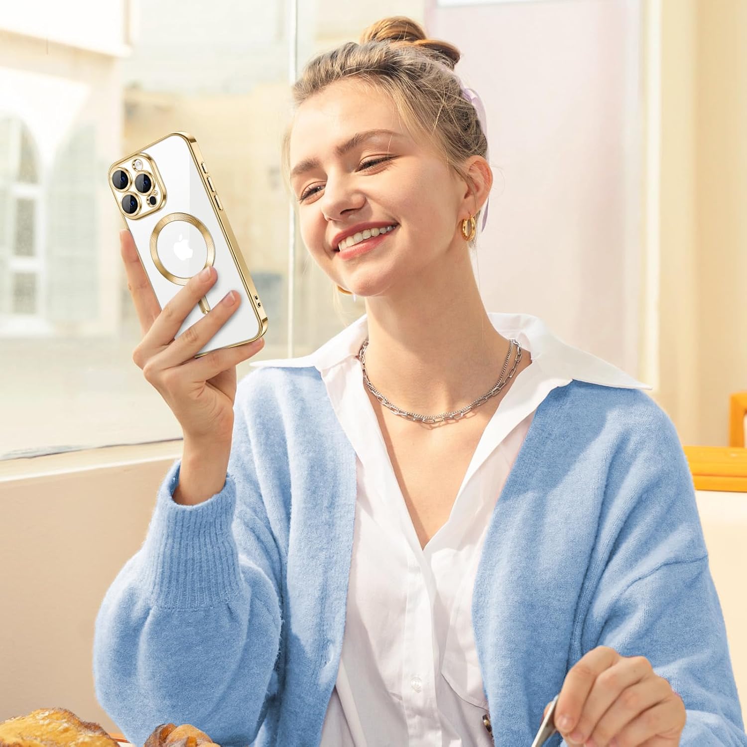 Hython Magnetic Clear for iPhone 16 Pro Case with Camera Lens Protector [Compatible with MagSafe] Luxury Plating Edge Slim Soft TPU Cover Protective Phone Case for iPhone 16 Pro 6.3", Gold - Image 6