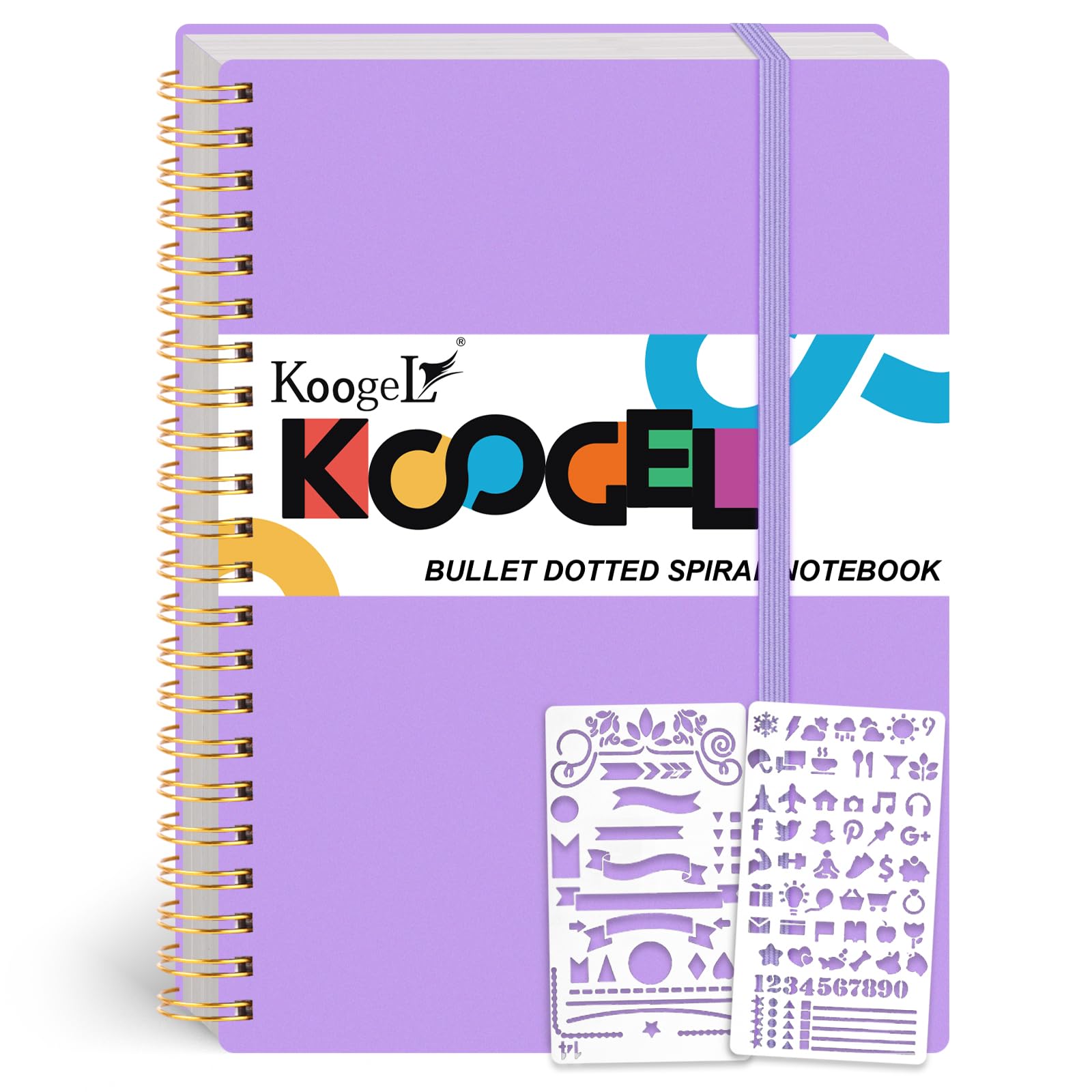 Koogel Cuaderno de notas A4, 21 x 29 cm, con plantilla de pintura, cubierta impermeable, papel cuadrícula punteada de 5 x 5, 300 páginas/150 hojas, color morado