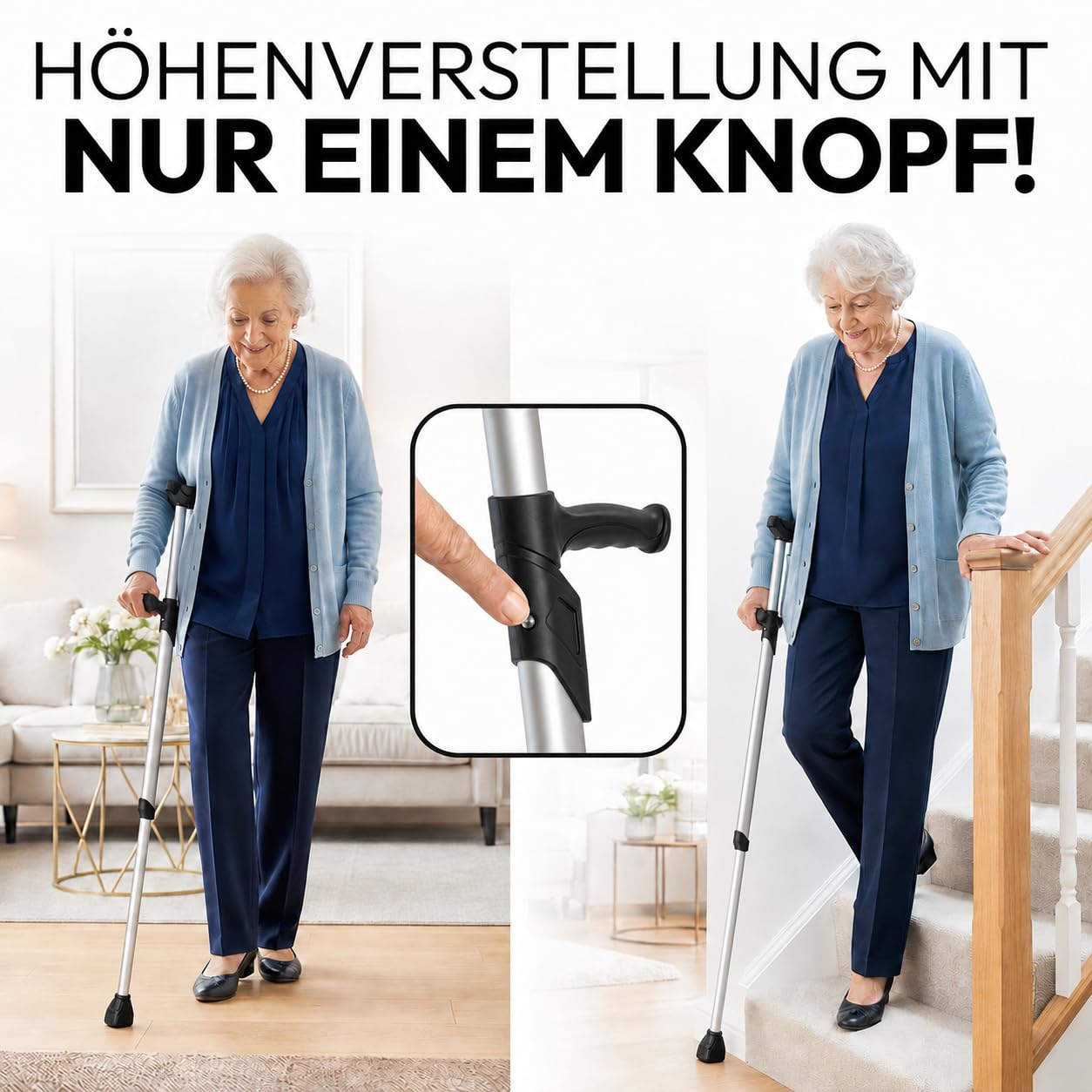 Muletas para antebrazos, 80 – 100 cm, antideslizante, 700 g | Andador de altura ajustable para adultos y personas mayores con reposamuñecas, pie antideslizante y solo 700 g de peso.