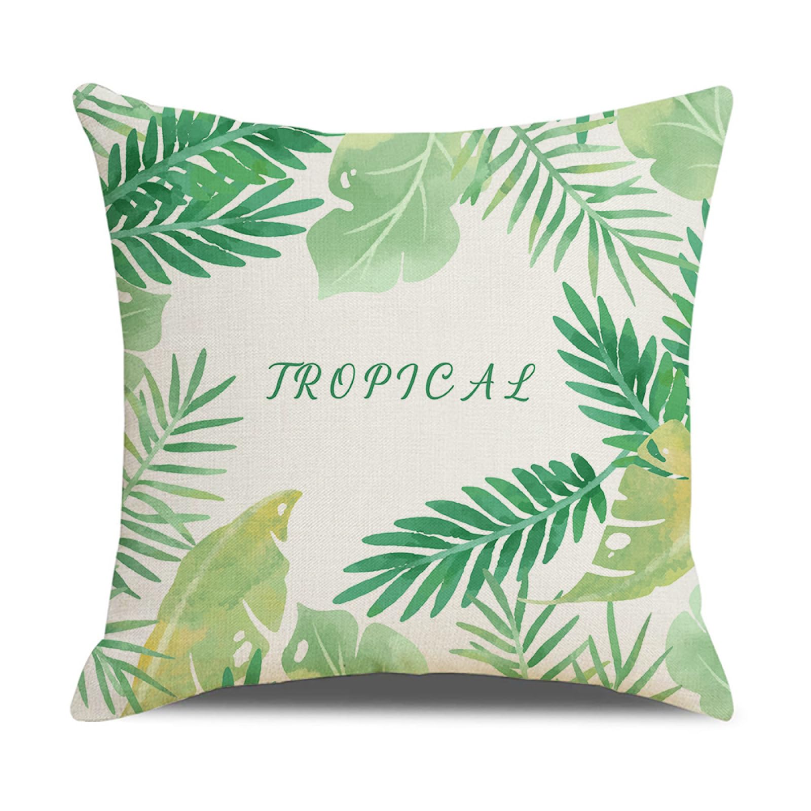 Cushion Covers 50cm x 50cm Tropical Green Leaves Decorative Pillows with Invisible Zipper Garden Cushions Square Linen Scatter Cushions Comfortable Breathable Pillow Cover