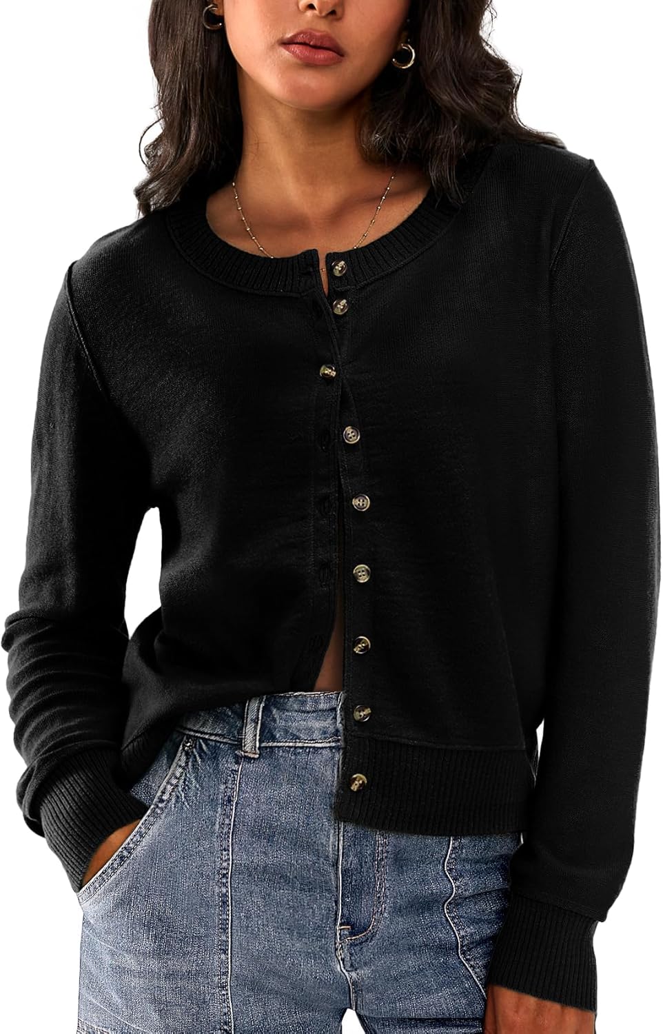 Sweetmoon Cropped Cardigan Sweaters for Women Lightweight, Knit Wool Button Up Cardigan, Fall Sweaters for Women Trendy