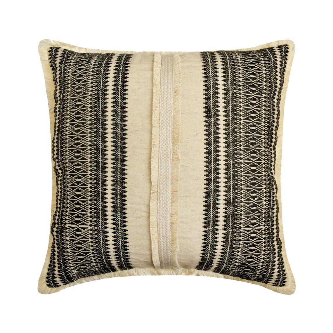 The HomeCentric Decorative Toss Cushion Covers Black Pack of 2, 35x35 cm (14"x14") Jacquard Boho, Lace, Embroidery, Moroccan Pillow Covers For Sofa, Abstract Contemporary Style - Casablanca Dream