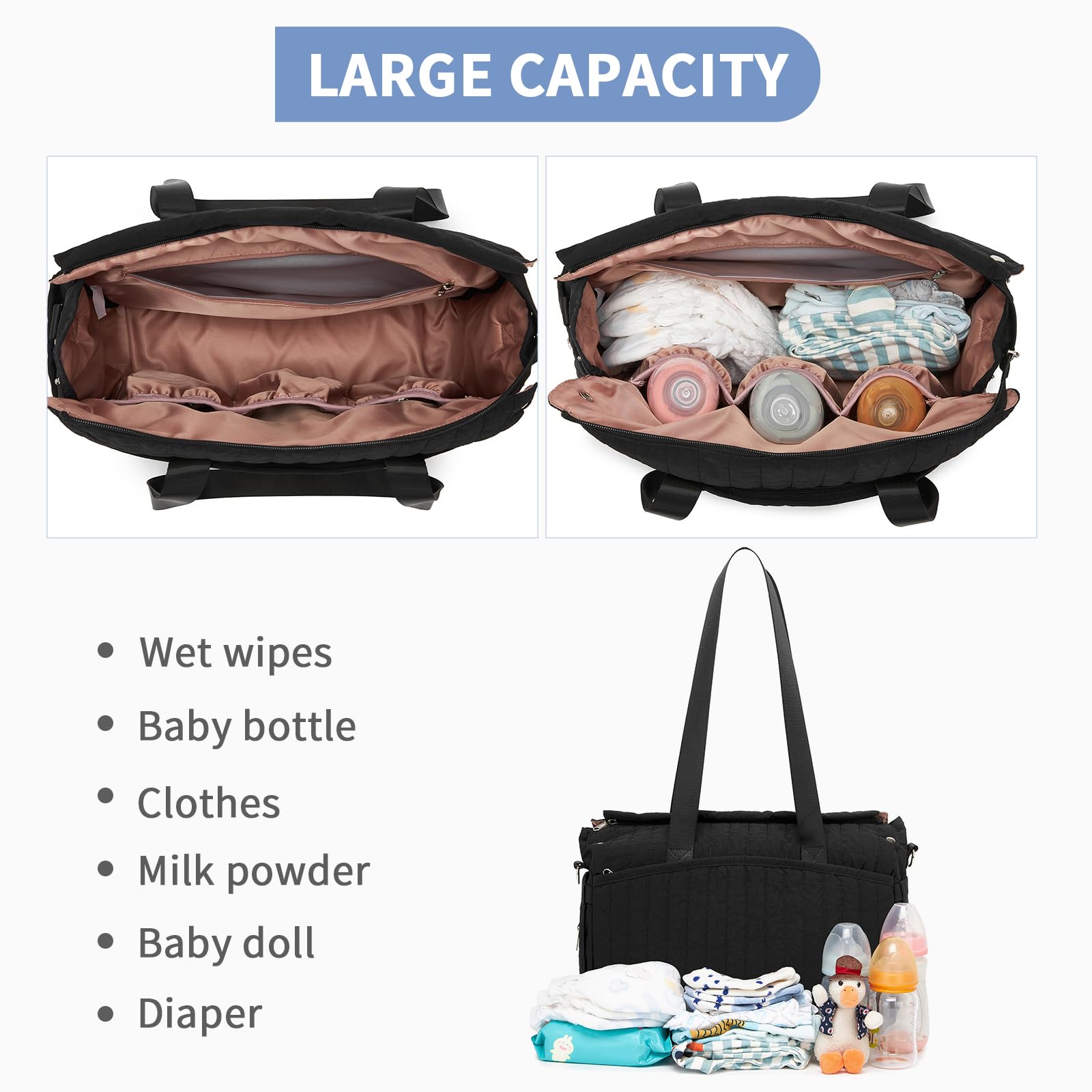 Miss Lulu Sac à Langer Bébé Sac Fourre-tout en Nylon Imperméable pour Maman et Papa, Sacs à Langer à Main Épaule pour Poussette
