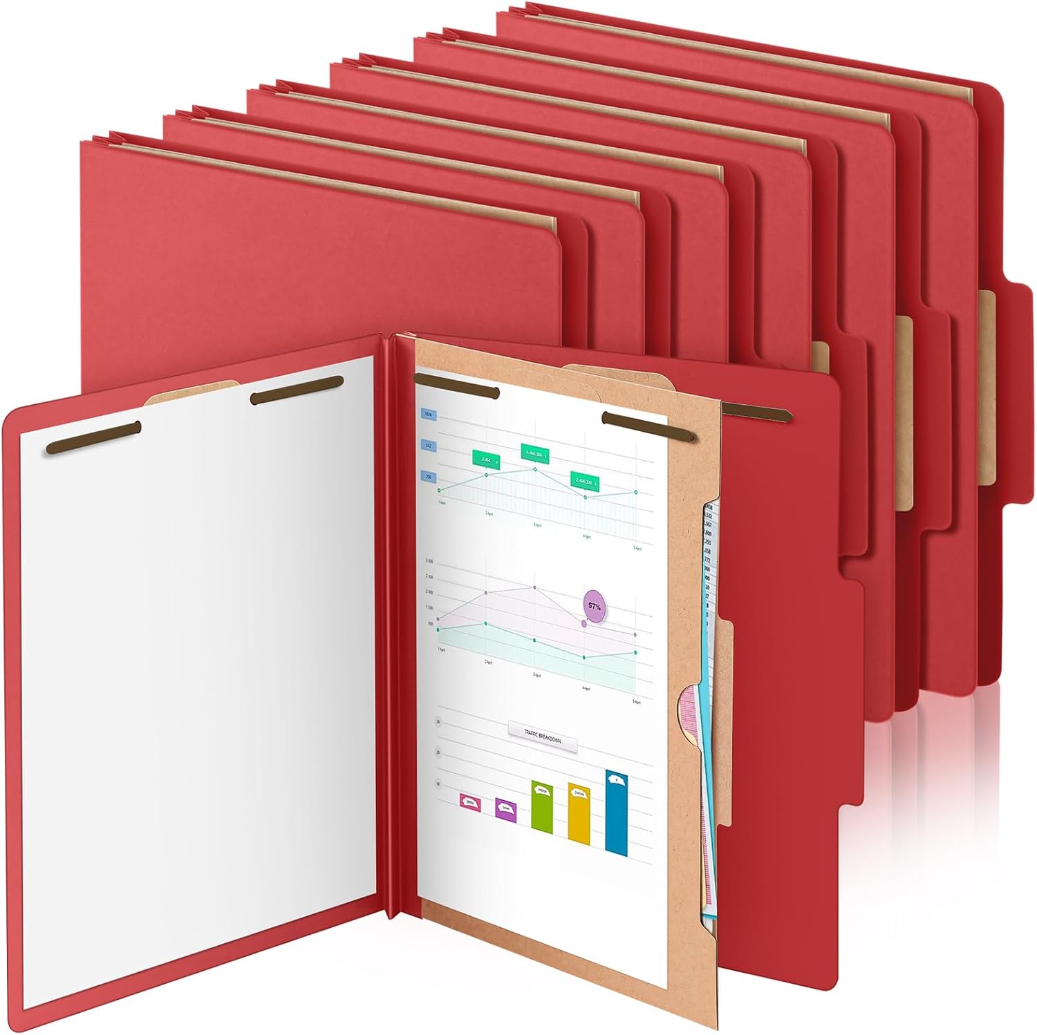 12 Pack Classification File Folders Bulk with Divider and 2" Expansion, Pressboard Folder with 2 Prong Fasteners for Employee Records Medical Charts Office Document Organization(Red)