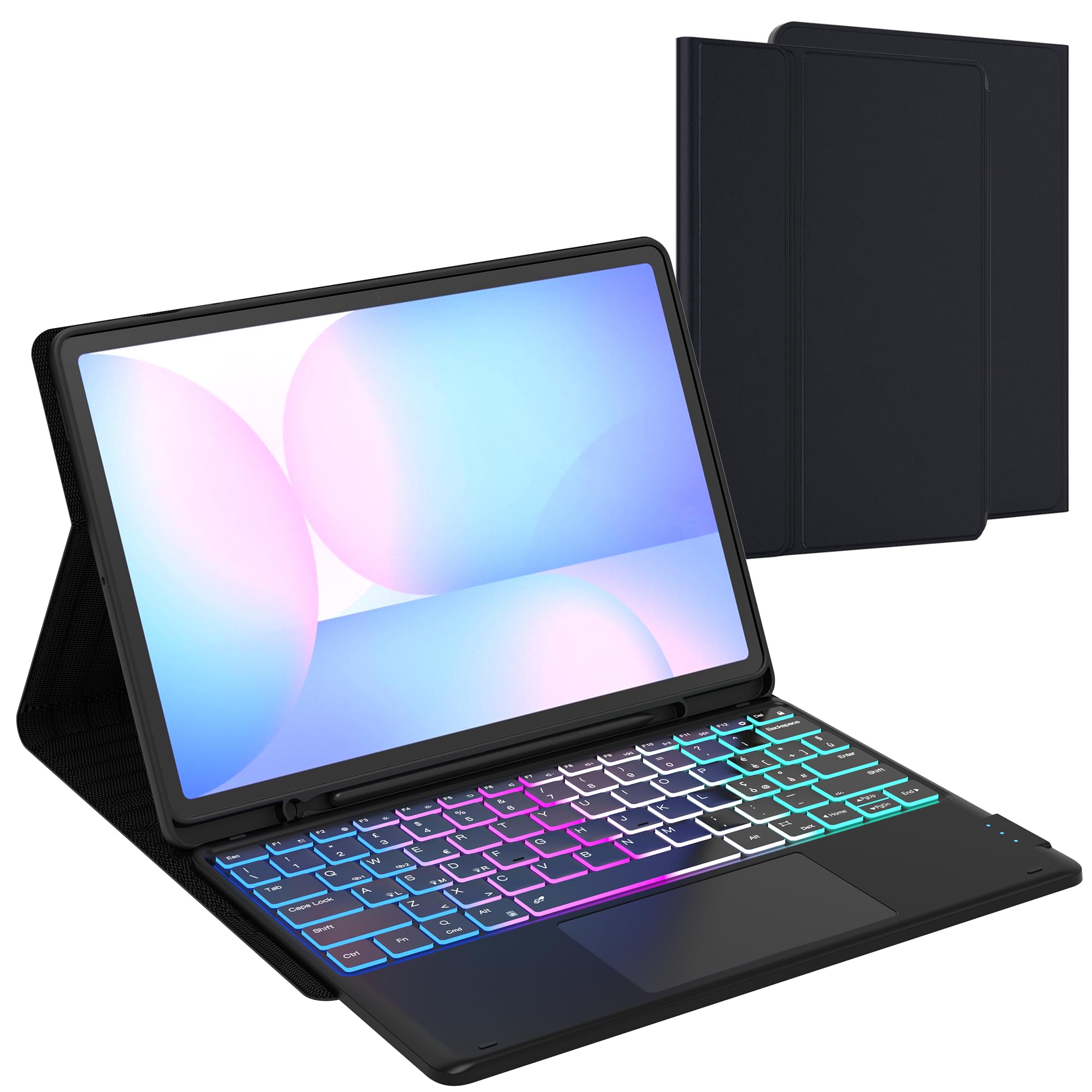 Custodia Con Tastiera per Samsung Galaxy Tab S10 FE+ Plus 13.1 Pollici 2025 | retroilluminata a 7 colori, trackpad multi-touch, Layout italiano QWERTY, rimovibile, portastilo, Protezione in TPU, studente