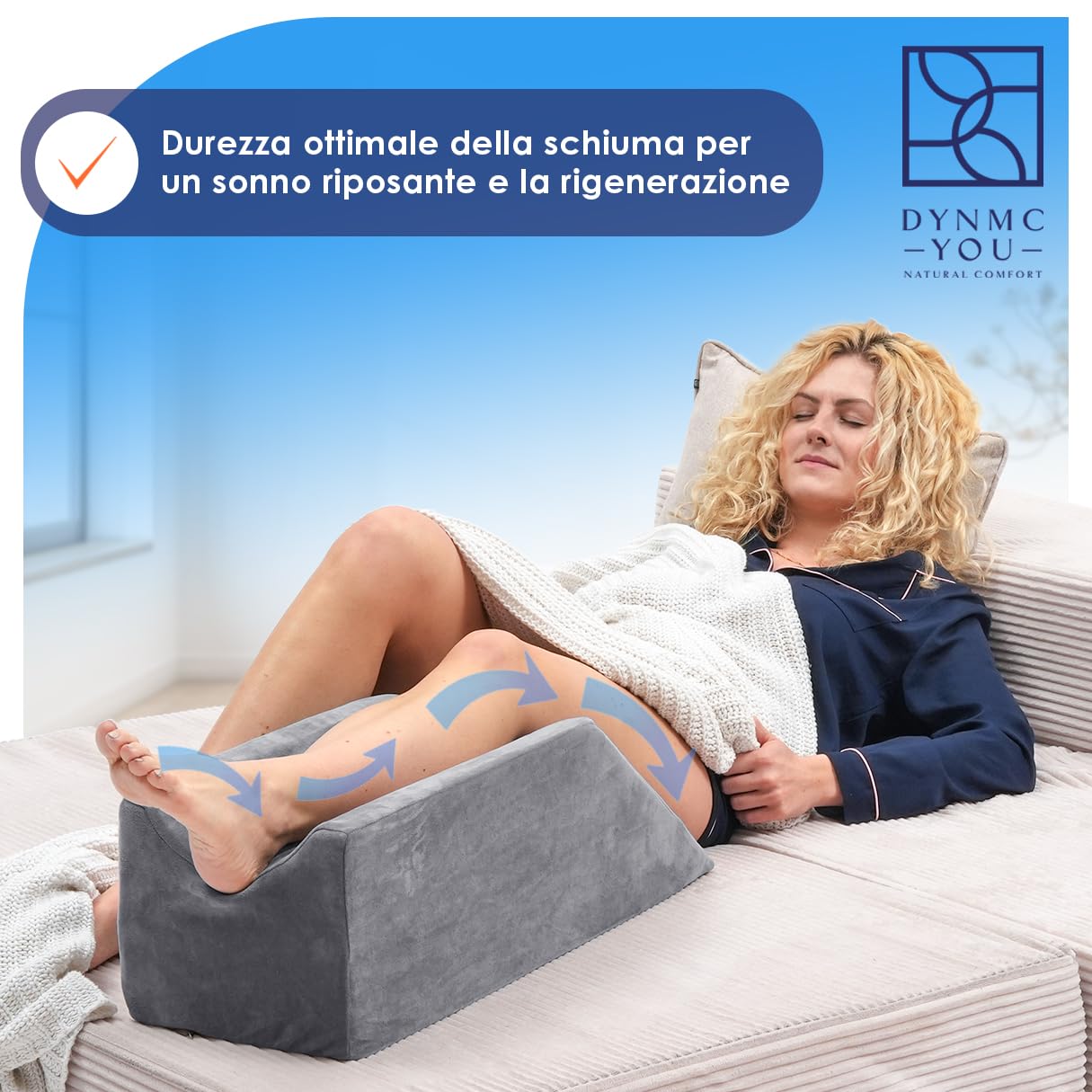 Cuscino per elevazione gambe – Cuscino cuneo 68x25x22 cm memory foam – Rialzo gamba dopo operazione piede ginocchio caviglia – Maniglia & antiscivolo – Cuscino venoso – Fodera lavabile OEKO-TEX
