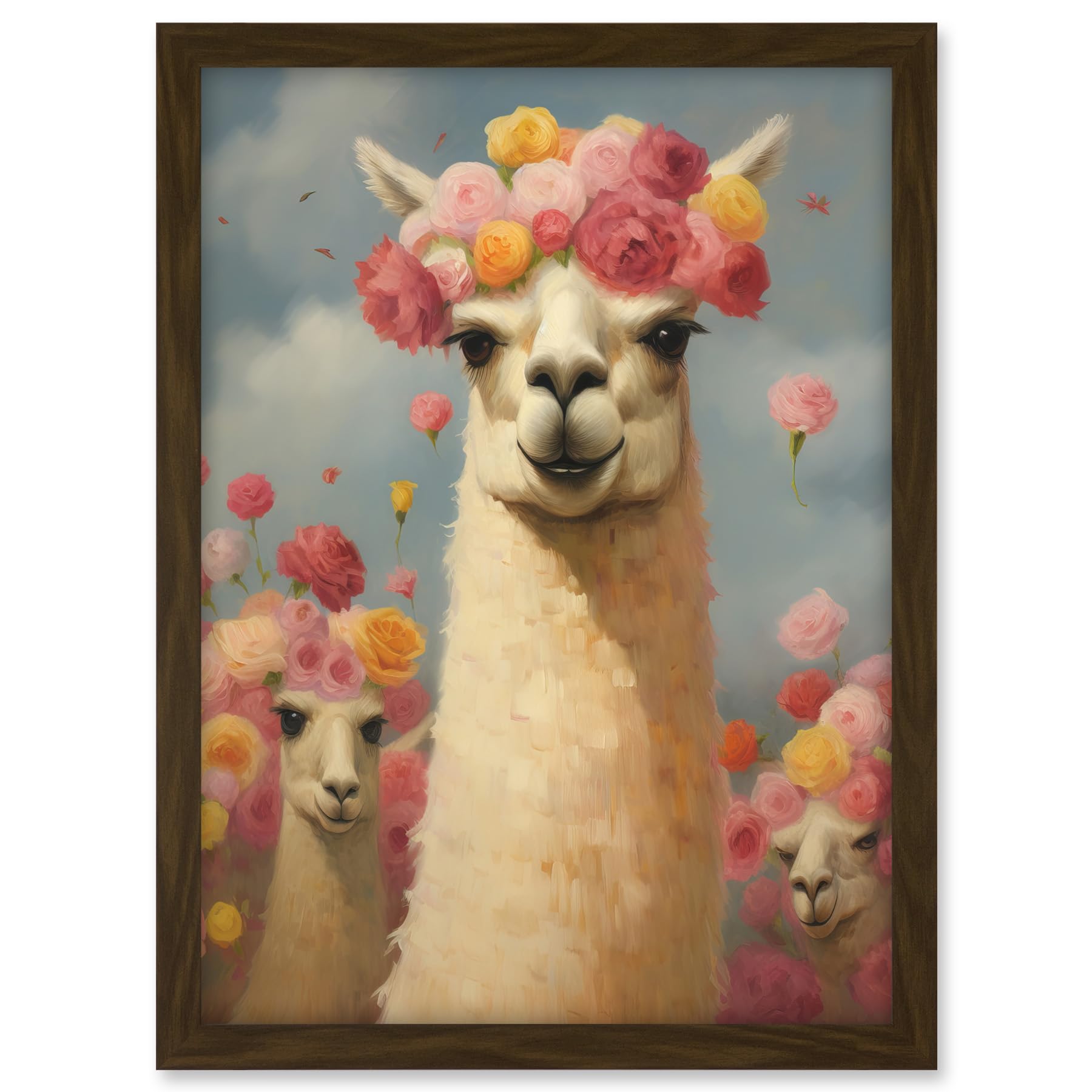 Artery8 The Llama Wedding Rose Bloom Flower Headdress Fun Artwork Kids Bedroom Artwork Framed A3 Wall Art Print