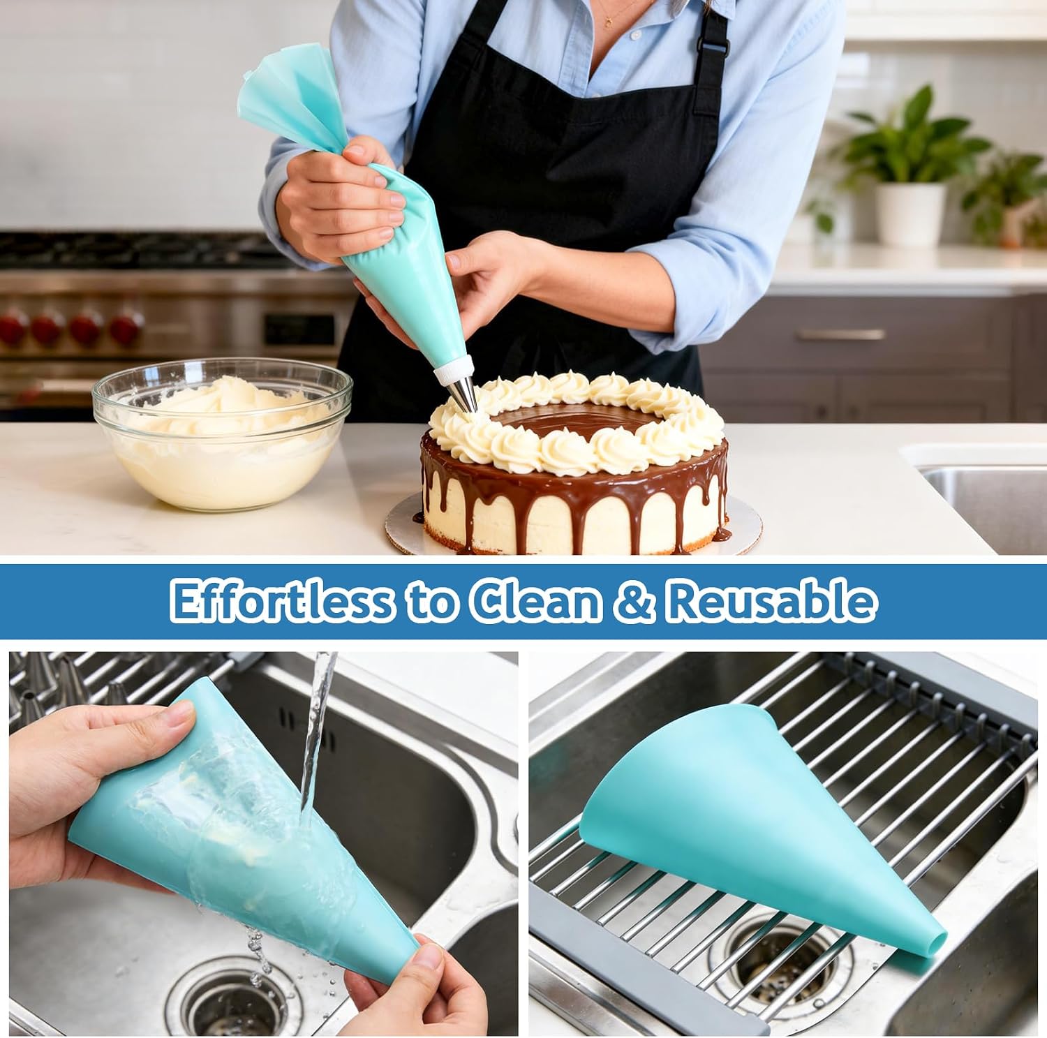 Piping Bags and Tips Set, Cake Decorating Supplies Kit, Reusable Pastry Bags and Tips, Frosting Piping Kit with 16 Inch Piping Bags, Silicone Rings, Couplers, Scrapers, Baking Tools for Cookie Icing