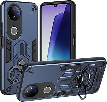 Protective Back Case Cover For Vivo V50 5G/V50E 5G Phone Case with Kickstand,Military-Grade Heavy Duty Protection Mobile Cover PC Matte Textured Cover Rugged Shockproof TPU Sturdy CaseBlue
