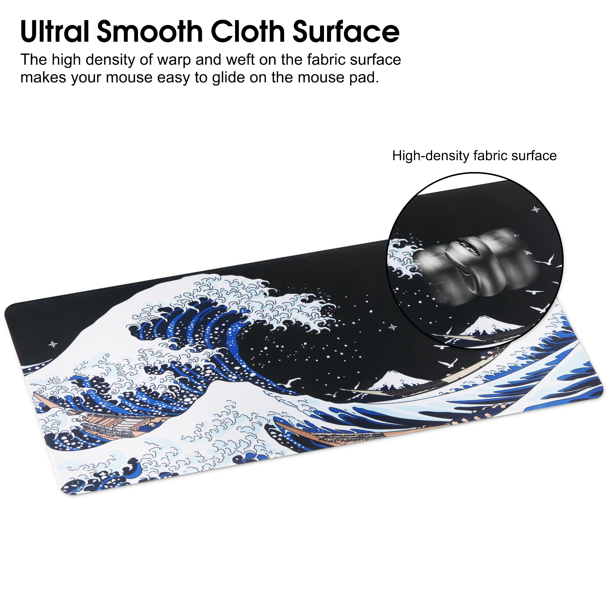 HoYiXi Gaming Mouse Pad Extra Large Computer Keyboard Mouse Mat Soft Smooth Surface and Anti-Slip Rubber Base Soft Cloth XXL Mouse Pad 600 x 300 x 3 MM,BKHL