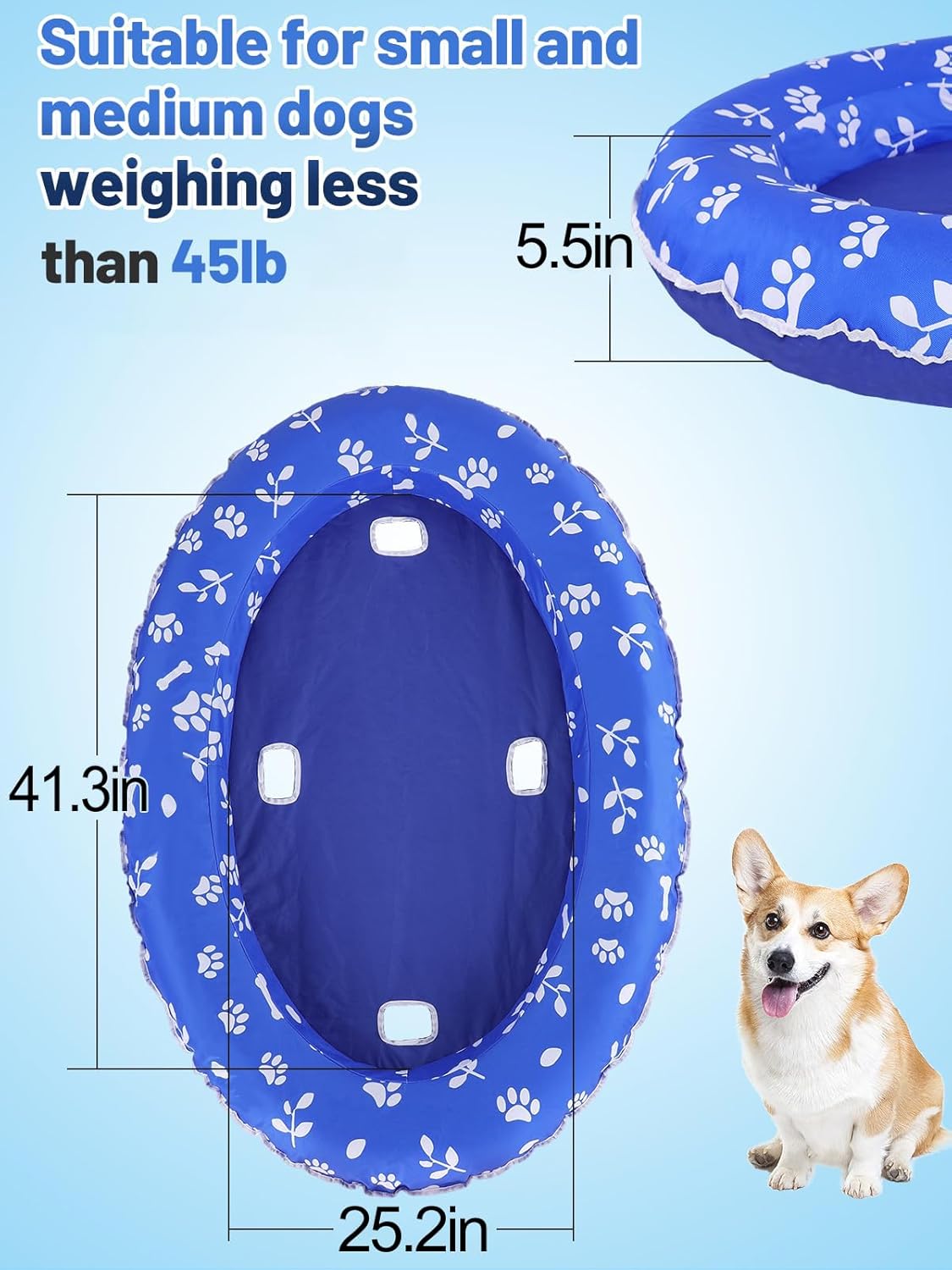 Upgraded Tear-Resistant Dog Pool Float - 25" x 41" Stable Support Inflatable Dogs Floats, Scratch-Proof Oxford Summer Floatie Raft Pool Toy for Small Medium Dogs up to 45lbs