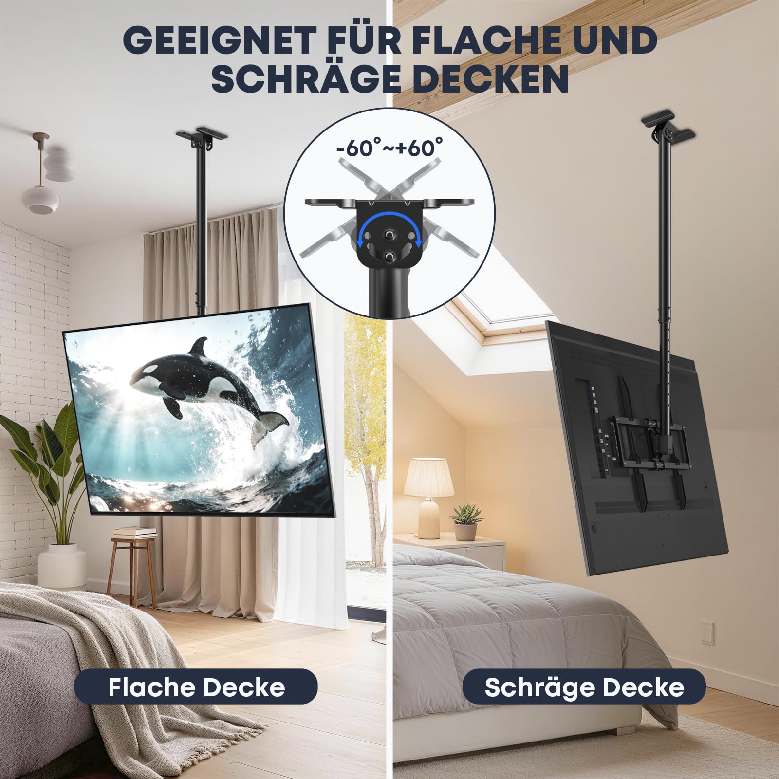 TV Deckenhalterung für 50 bis 100 Zoll, 80 kg Tragkraft