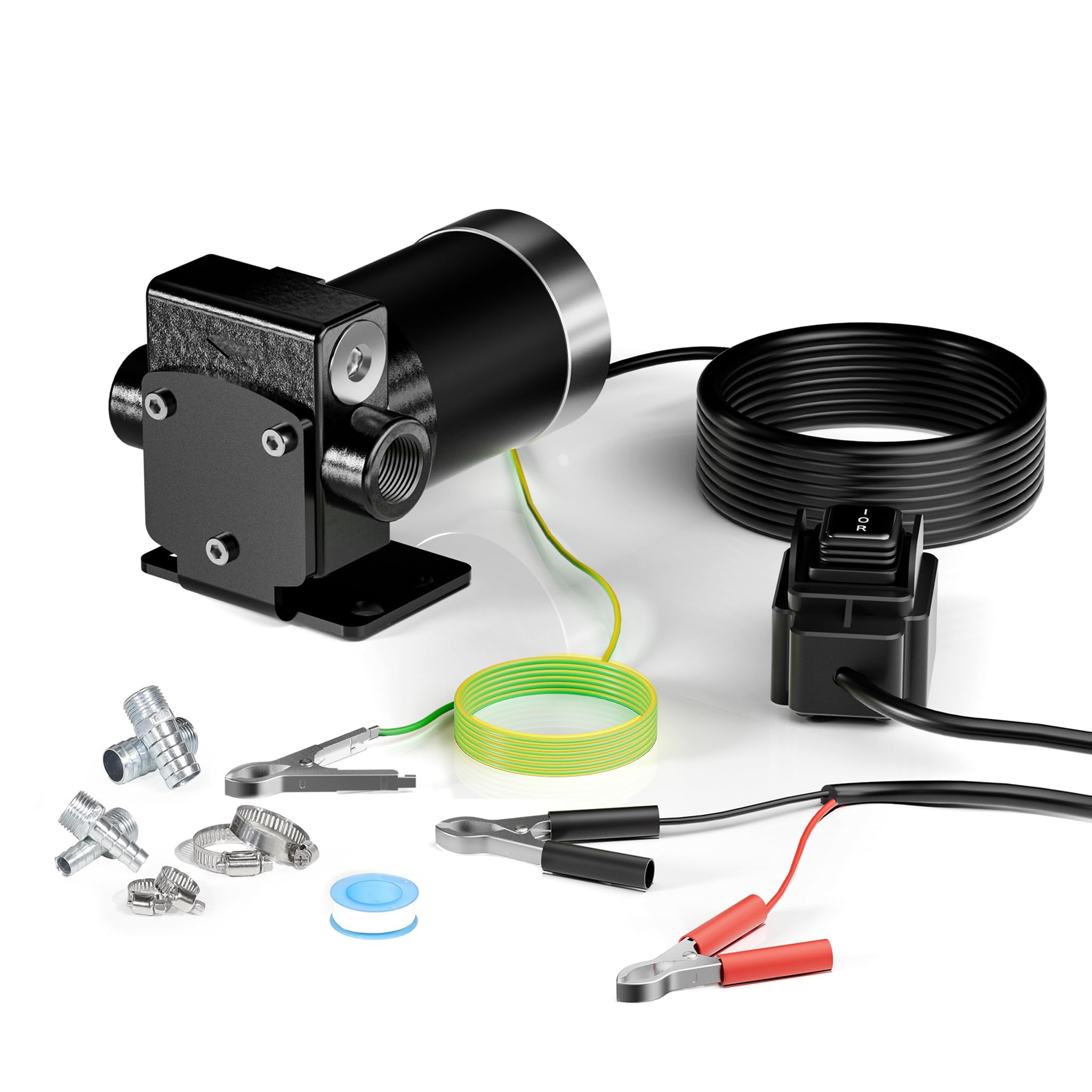 Wiltec Pompe de transfert essence et diesel – pompe 75 W – débit 14 l/min – refoulement max. 6 m, aspiration max. 1,5 m – Transvasement vide fût