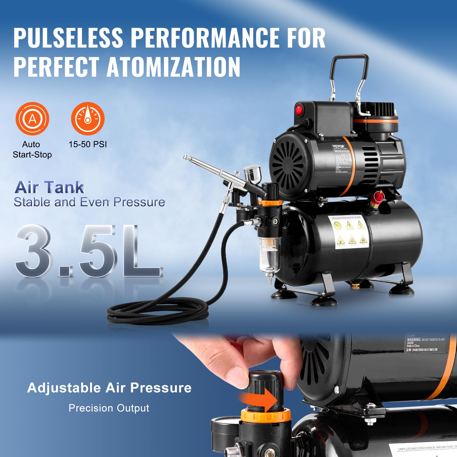 VEVOR Kit Aerografo,con Compressore 2 Ventola Serbatoio Aria 3,5 Litri, Set Aerografo con Punta da 0,3 mm, Supporto, Ruota di Miscelazione Colori, Set di Spazzole per Tatuaggio Artistico Biscotti