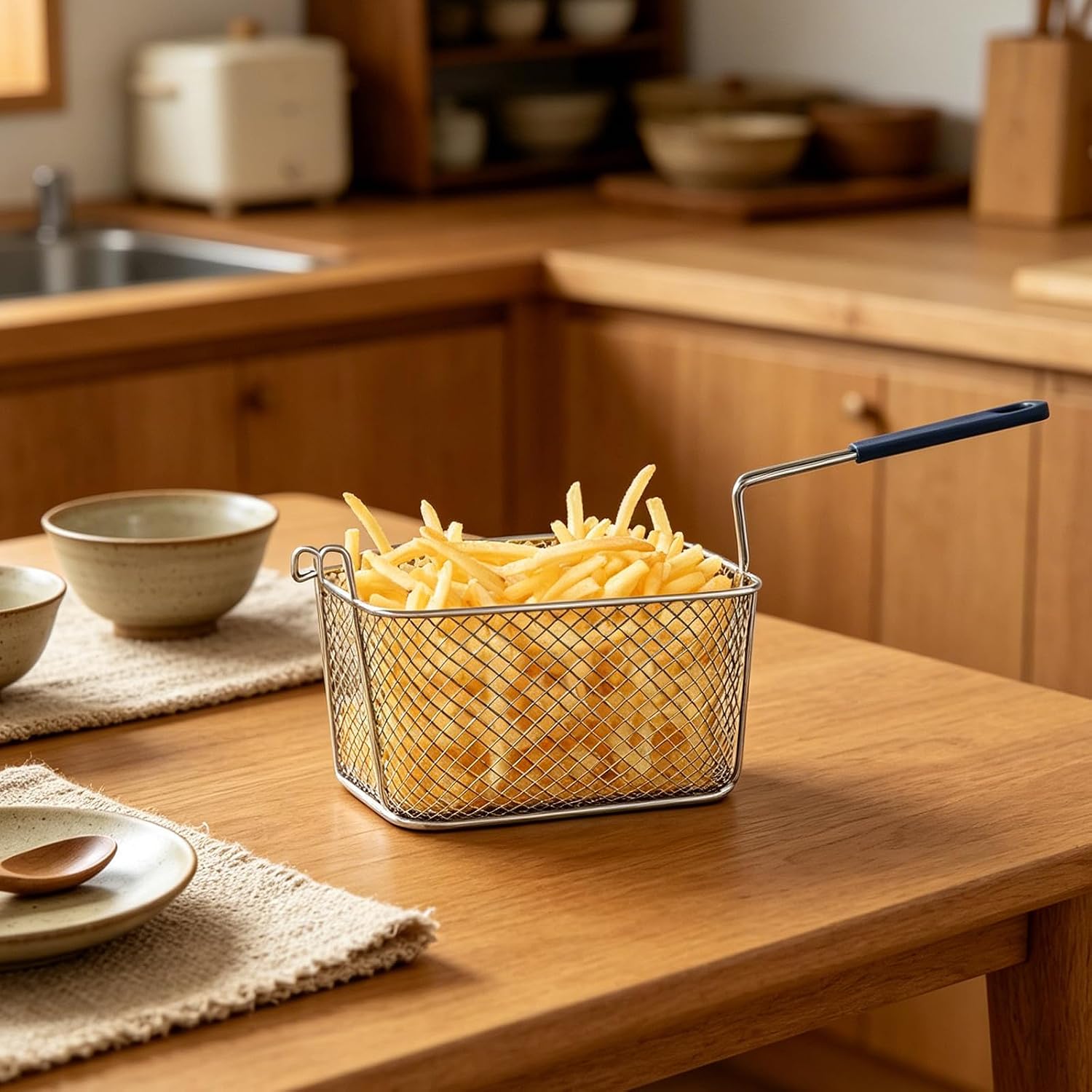 Detachable Fryer Basket Handle Replacement Part with Ergonomic Non-slip Grip for Deep Fryer and Fry Basket, Plastic and Stainless Steel Construction, for Kitchen Frying Tasks