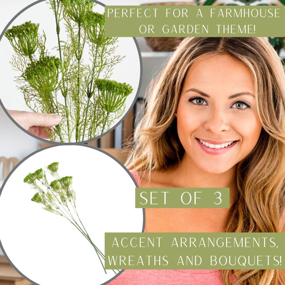 Factory Direct Craft Green Artificial Dill Stems Set of 3 - Fake Dill Plants for Arrangements and Home Decor (28 Inches High)