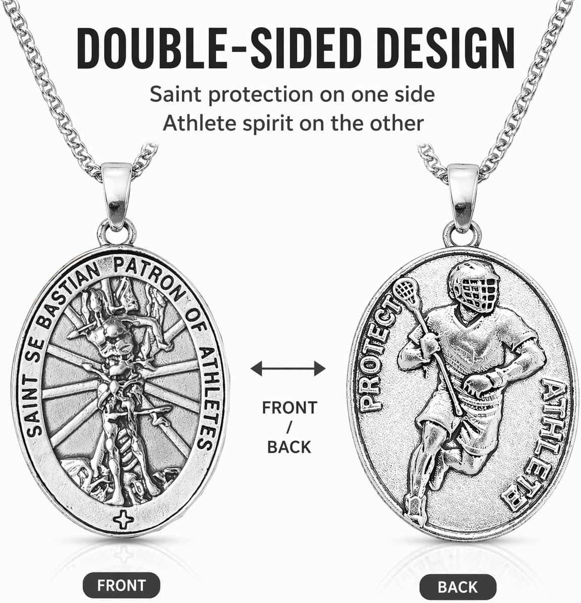Lacrosse St. Sebastian Medal Necklace for Men – Pewter Medallion with Stainless Steel Chain, Meaningful Lacrosse Gifts