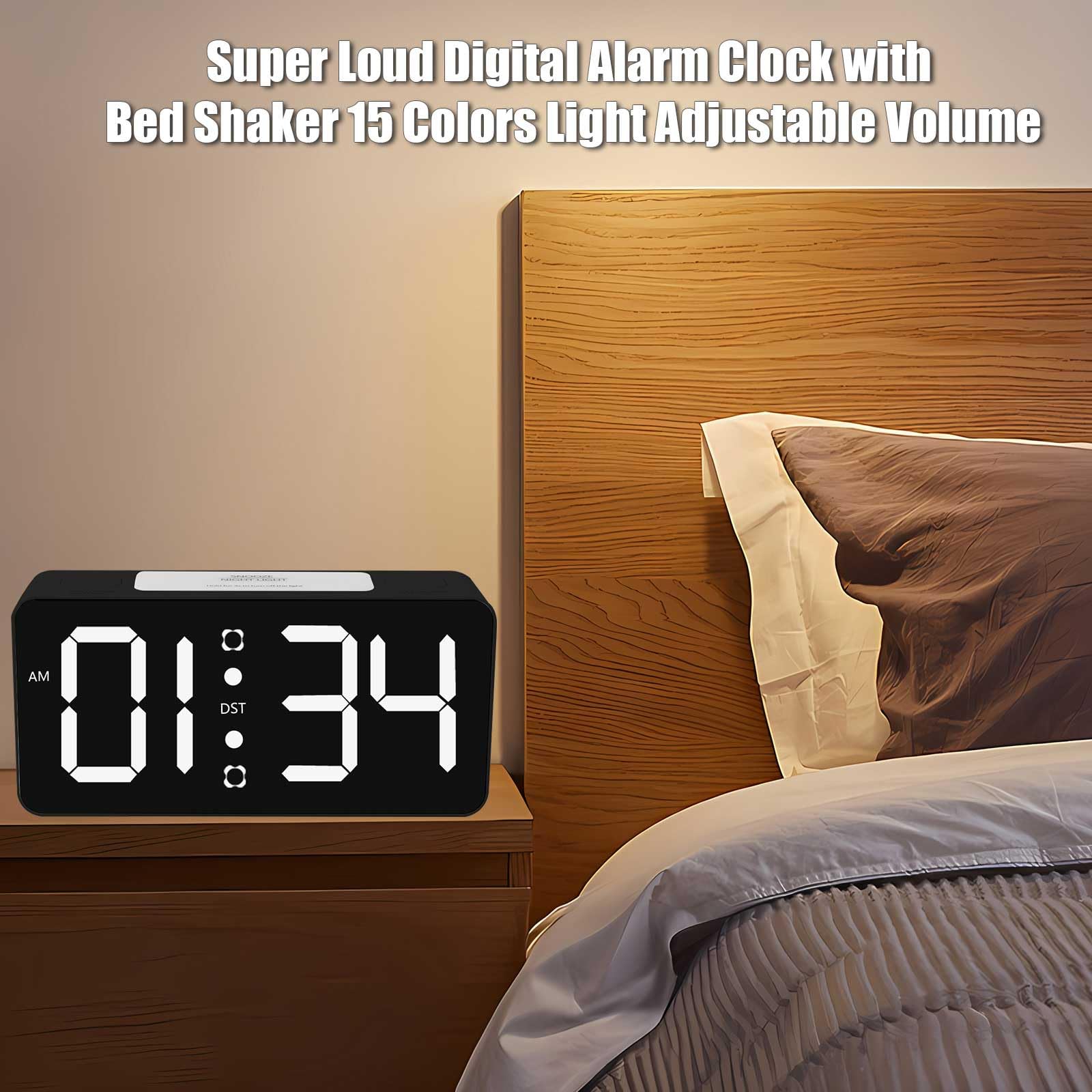 Sveglia Digitale LED Con Luce Notturna Multicolore - 3 Allarmi, Snooze E Caricatore USB, Nero - Foto 8