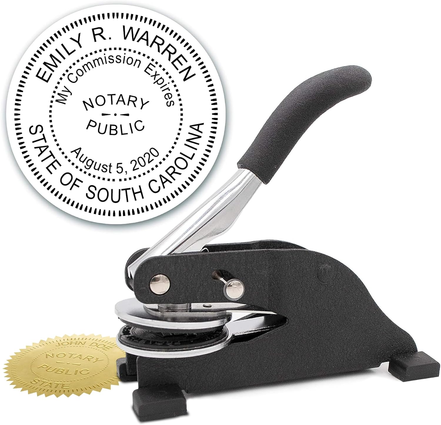 Notary Seal Round Desk Embosser for South Carolina State - Includes Gold Burst Seal Labels (42 Count)