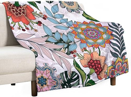 Miniatura 96 de Manta de tiro floral retro de los años 70, estilo bohemio, ondulado, geométrico, hippie, lindas flores, amarillo y naranja, manta con estampado