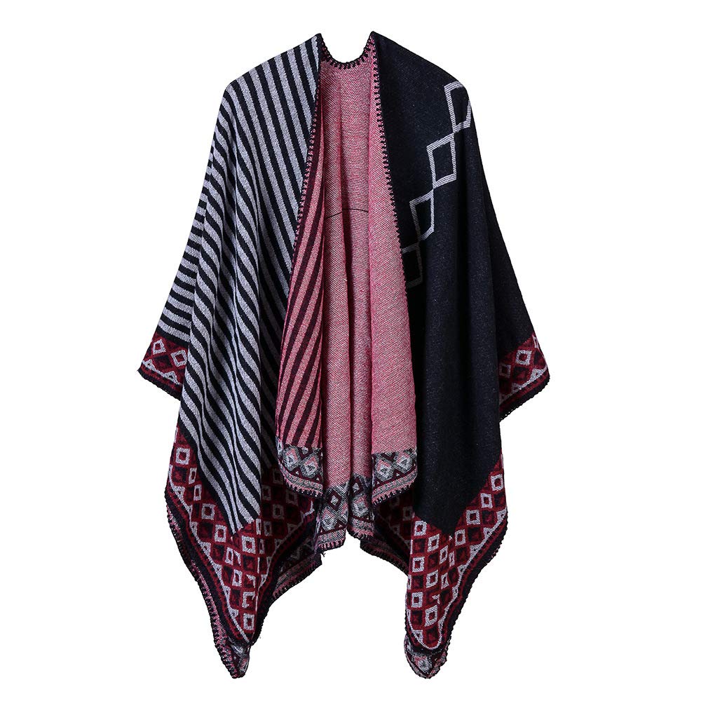 Uteruik Ladies Poncho Shawl Cape Winter Oversized Wrap Scarf Open Front Shawl for Women (#A)
