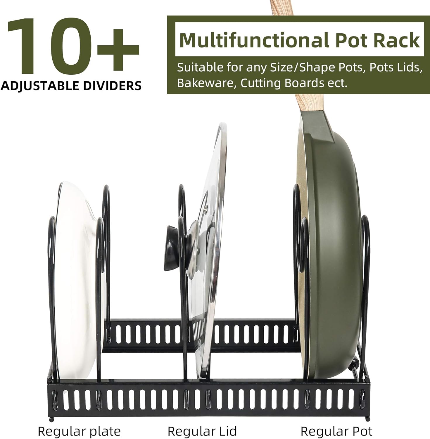 Pot Rack Organizer -Expandable Pot and Pan Organizer for Cabinet,Pot Lid Organizer Holder with 10 Adjustable Compartment for Kitchen Cabinet Cookware Baking Frying Rack : Home & Kitchen