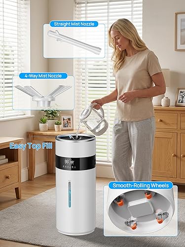 Miniatura 5 de Humidificador de 40.6 fl ozh para dormitorio de hasta 2000 pies cuadrados, humidificador de tanque grande de 4.8 galones18 L, humedad personalizada