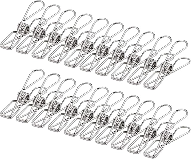 Ruesious 100 Pack Clothes Pegs, 6 cm, Stainless Steel Laundry Hanging Clothesline Clips for Clothes, Paper Files, Snacks Seal