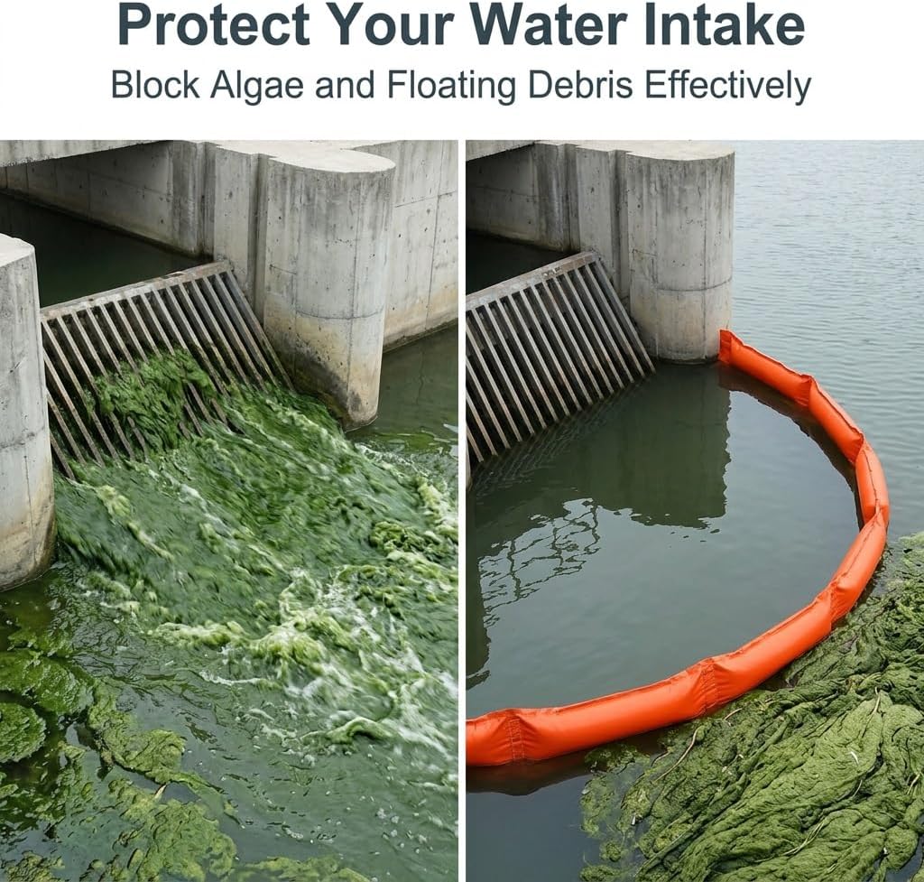 Floating Oil Containment Boom for River Spill Control, Heavy-Du Water De Intercept BER, Flexible PVC Spill Containment Fence(L66ft/20m,H14in/35cm)