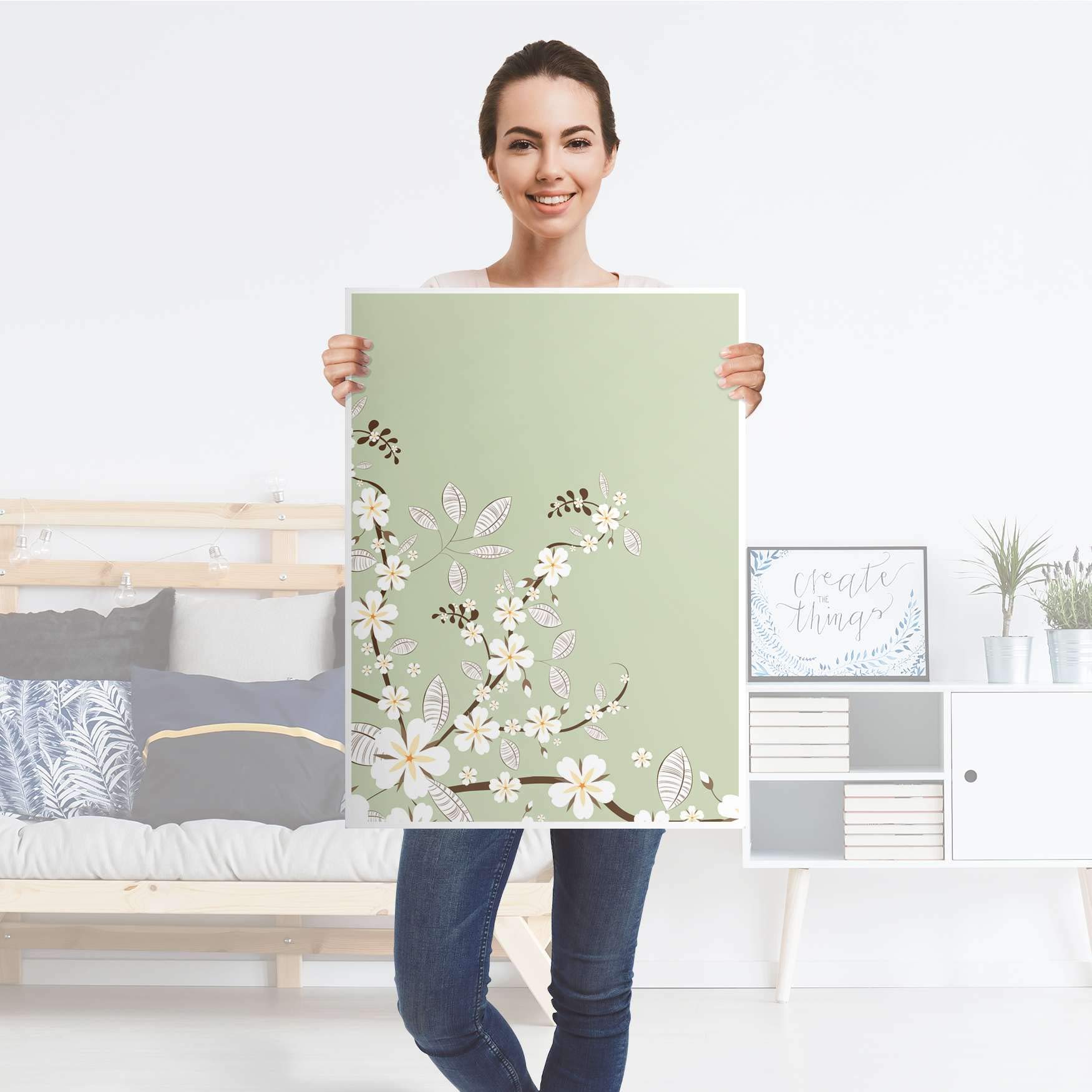 Kühlschrank Aufkleber I Dekoration für Kühlschranktür - Sticker Folie selbstklebend I Deko Küche - Design: White Blossoms