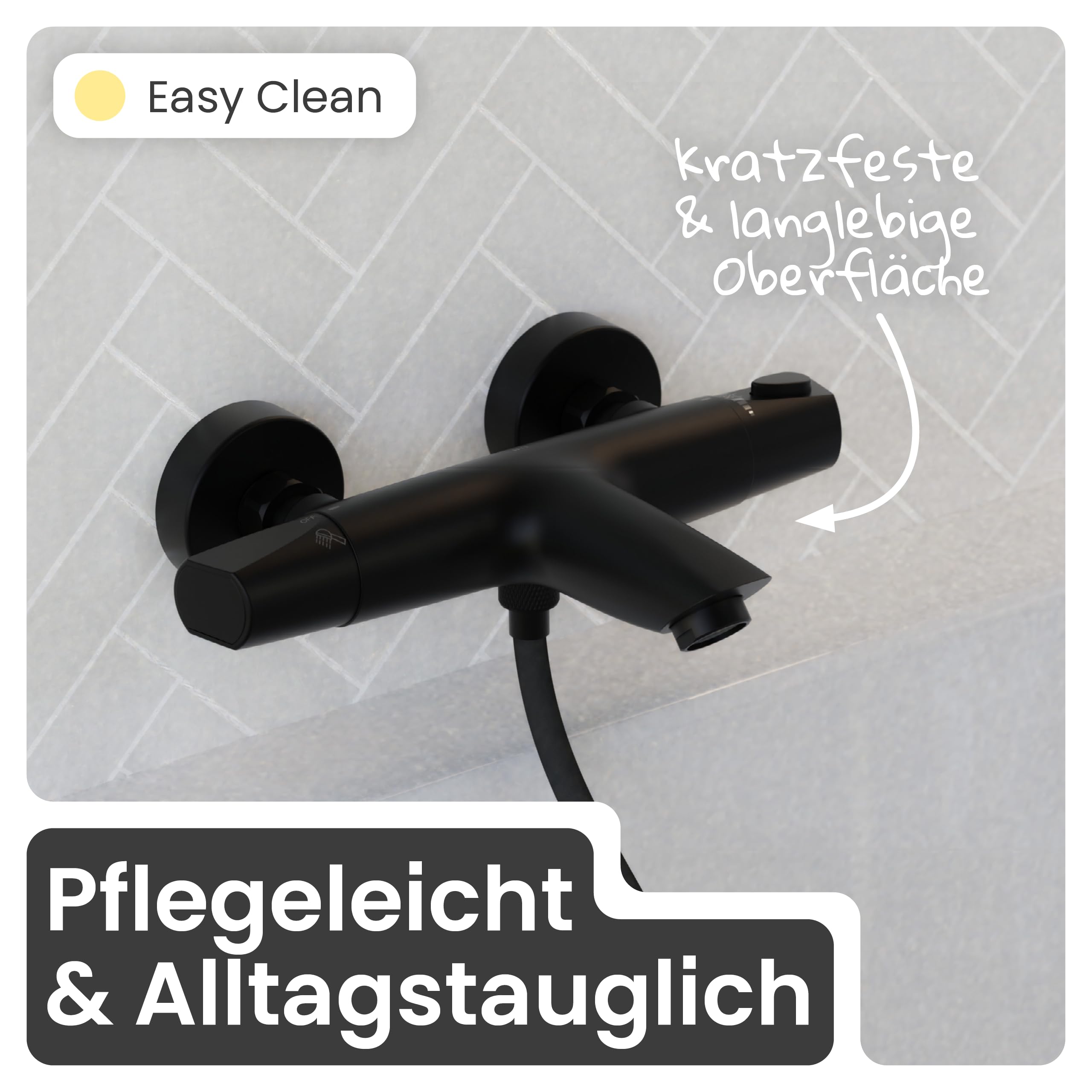 instmaier Beatrice | Wannenarmatur | Thermostat | Verbrühschutz | Schwarz | Wannenfüllarmatur | Thermostatarmatur | Wassersparen | Wannenarmatur Sicherheitssperre/ Verbrühschutz 38° | Einfache Montage
