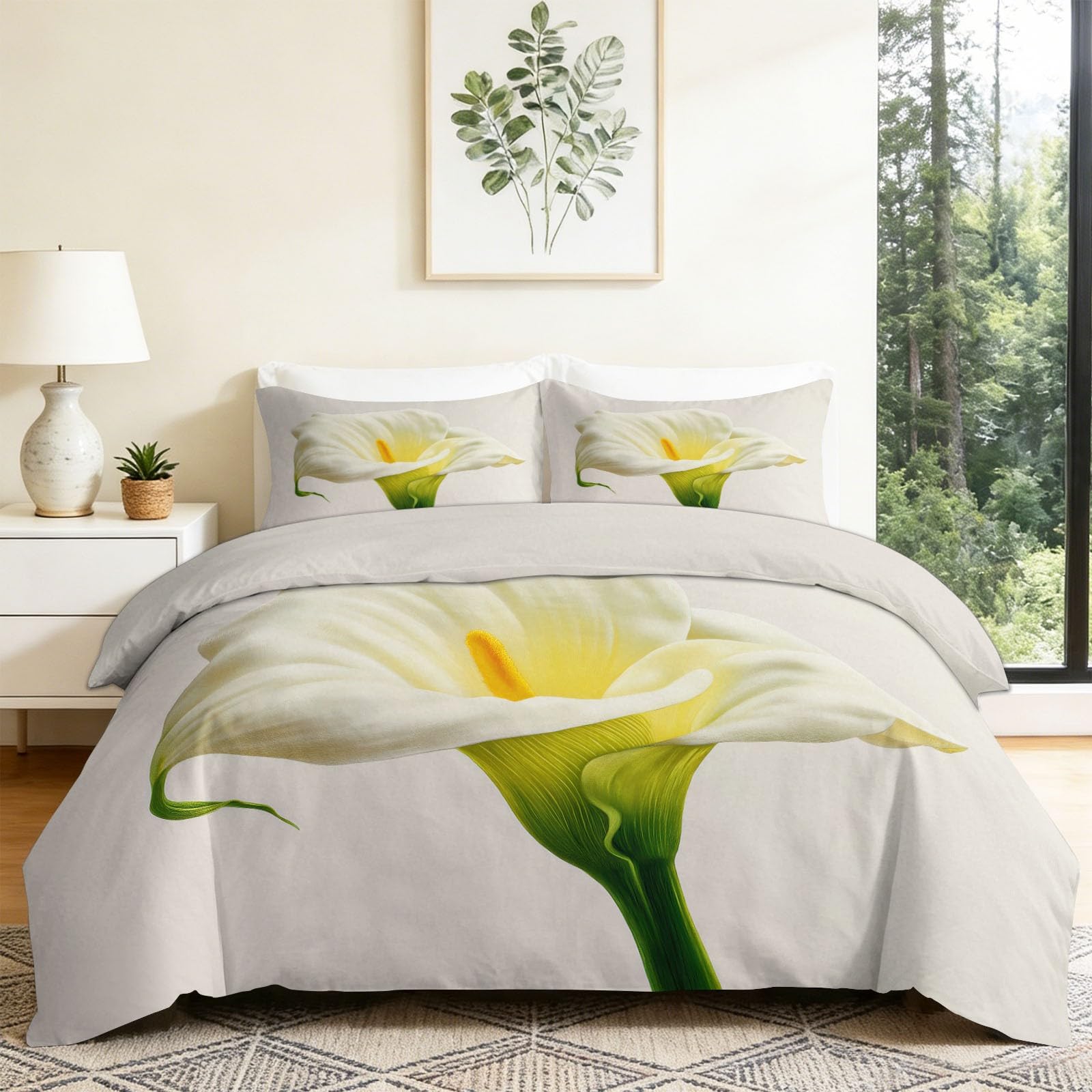 Housse de couette arum 90x200 cm gris clair avec taie d'oreiller imprimée