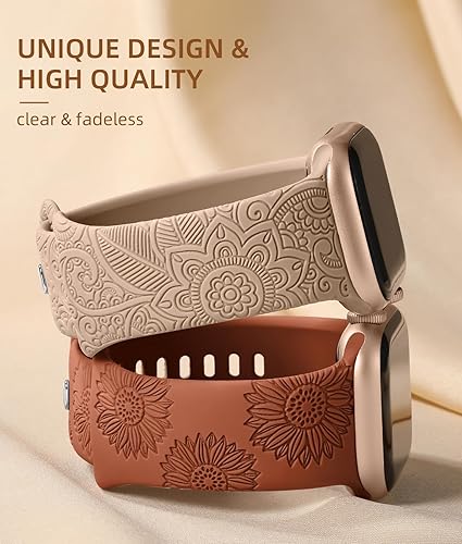 Vista 44 de Odbeai Correa deportiva de silicona suave con grabado floral compatible con Apple Watch de 1.496 pulgadas, 1.575 pulgadas, 1.614 pulgadas, 1.654