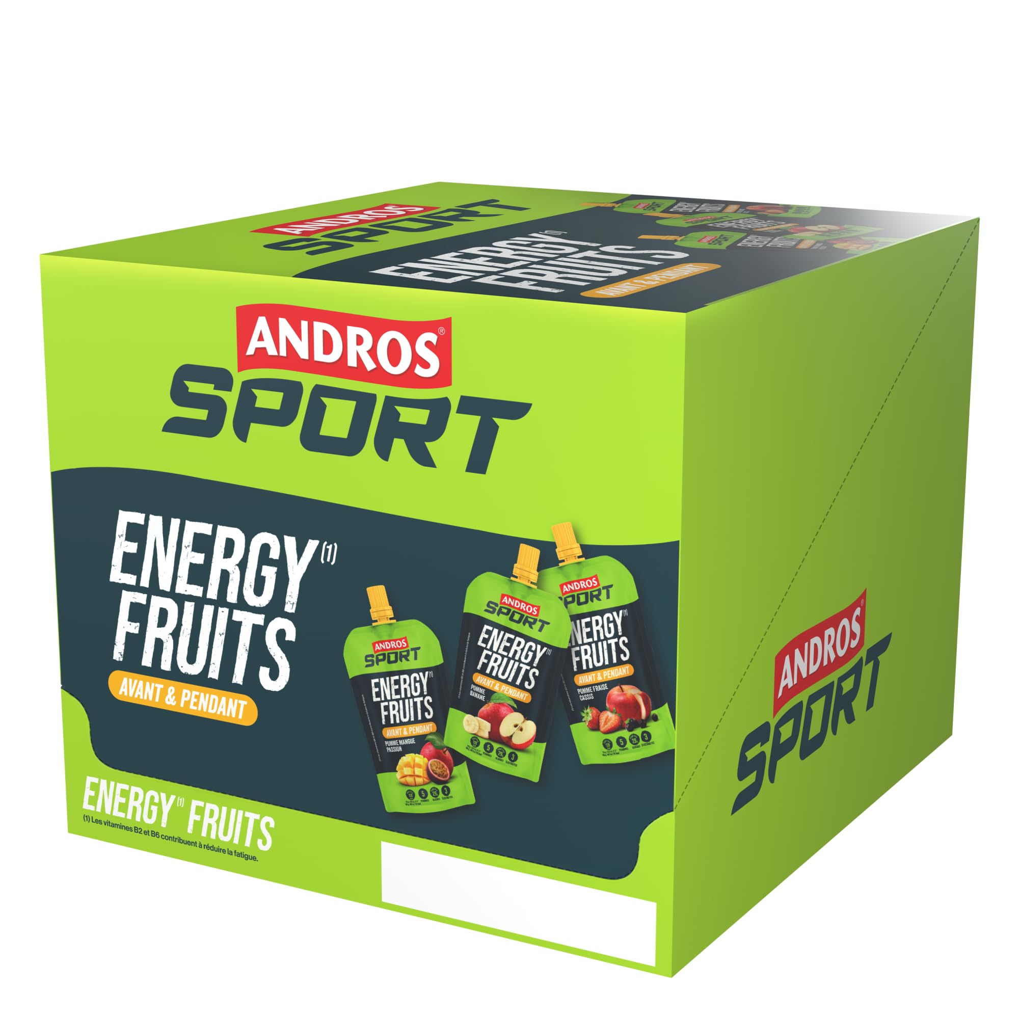 Andros Sport | Energy Fruits (18x114g) | Gels énergétiques | Énergie fruitée pratique - Pomme Mangue Fruits de la Passion